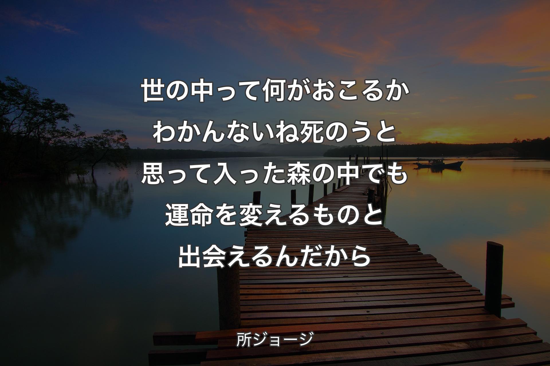 世の中って何がおこるかわかんないね 死のうと思って入った森の中でも運命を変えるものと出会えるんだから - 所ジョージ