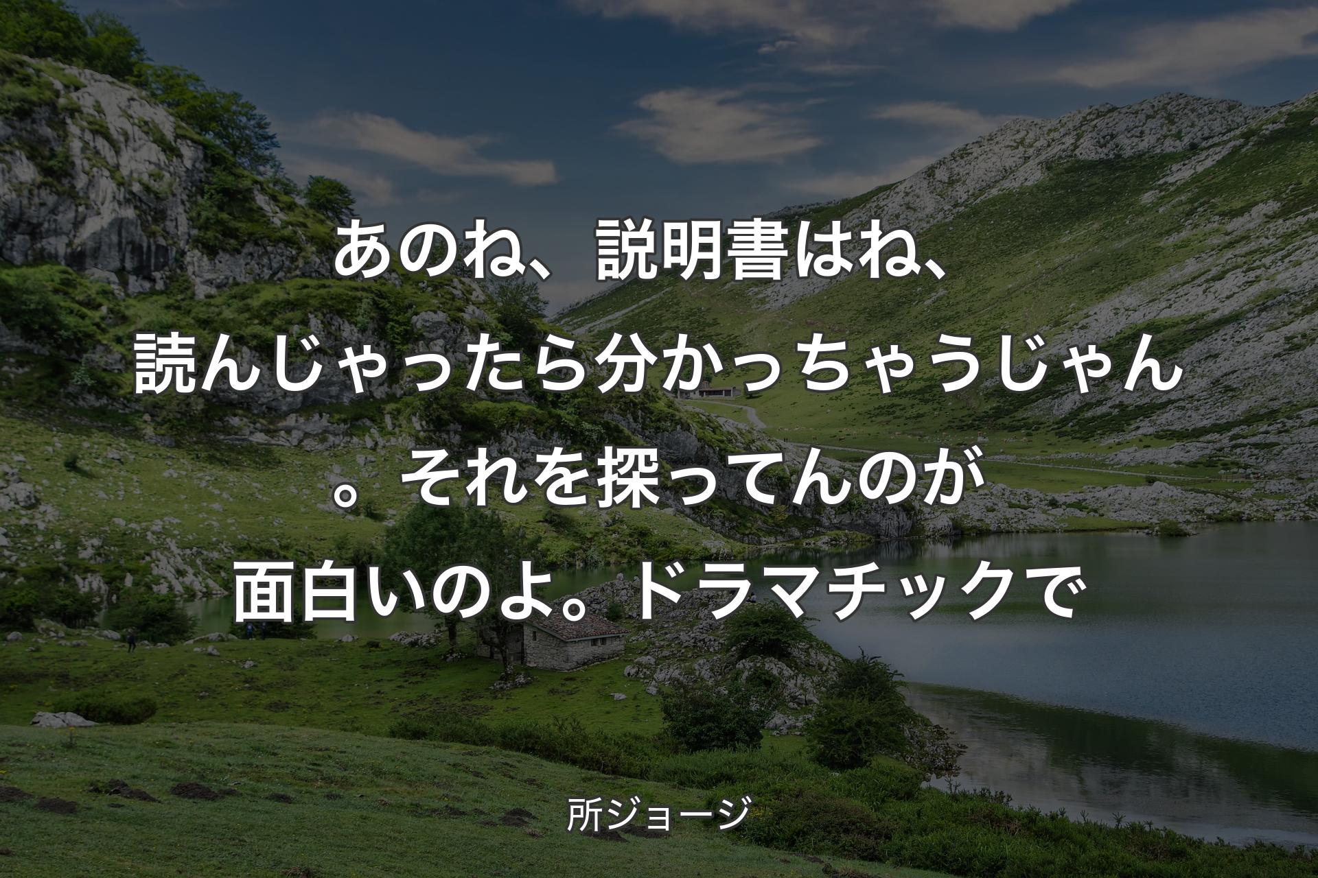 あのね、説明書はね、読んじゃったら分かっちゃうじゃん。それを探ってんのが面白いのよ。ドラマチックで - 所ジョージ