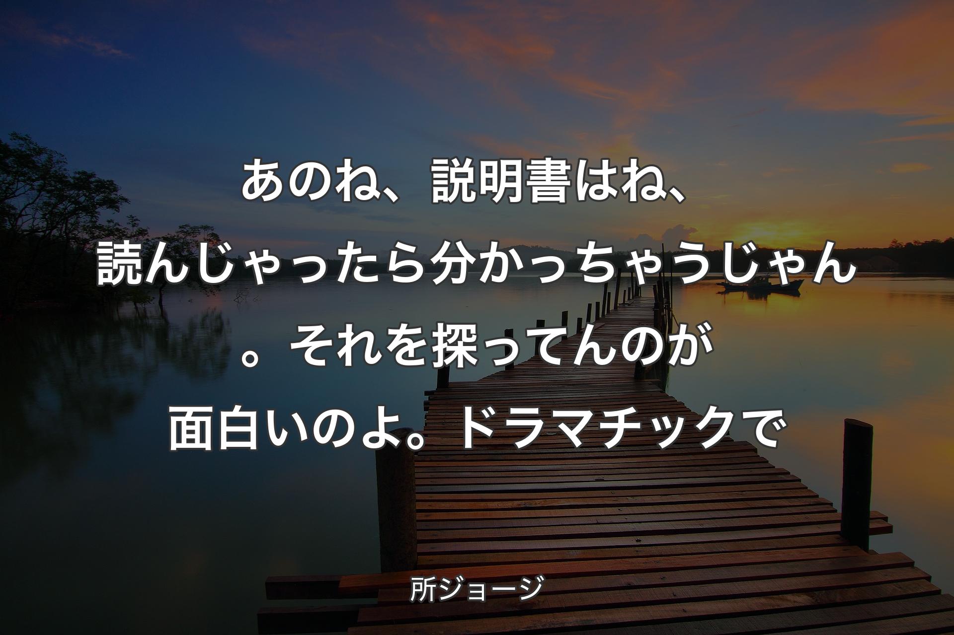 【背景3】あのね、説明書はね、読んじゃったら分かっちゃうじゃん。それを探ってんのが面白いのよ。ドラマチックで - 所ジョージ