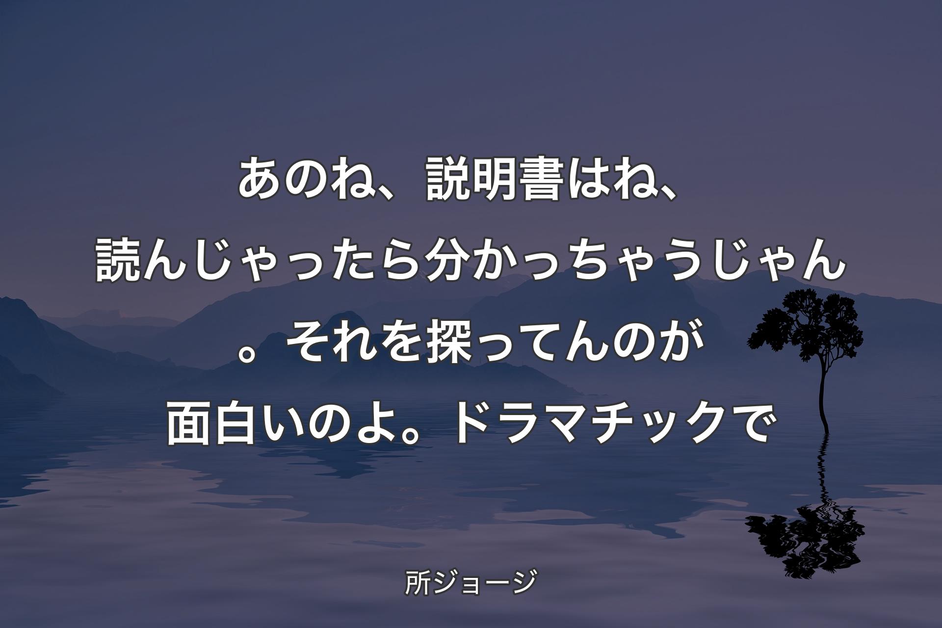 【背景4】あのね、説明書はね、読んじゃったら分かっちゃうじゃん。それを探ってんのが面白いのよ。ドラマチックで - 所ジョージ