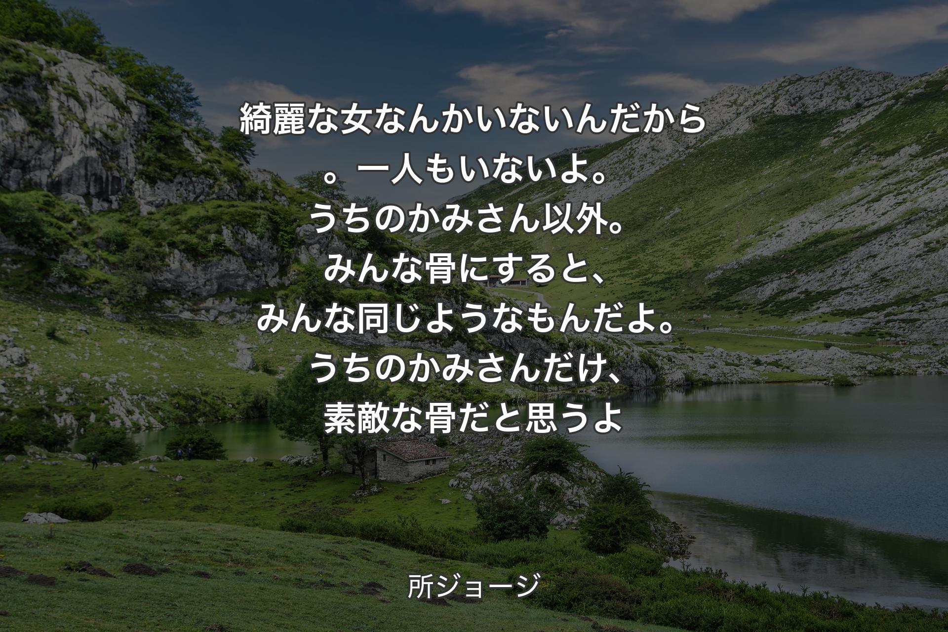 【背景1】綺麗な女なんかいないんだから。一人もいないよ。うちのかみさん以外。みんな骨にすると、みんな同じようなもんだよ。うちのかみさんだけ、素敵な骨だと思うよ - 所ジョージ