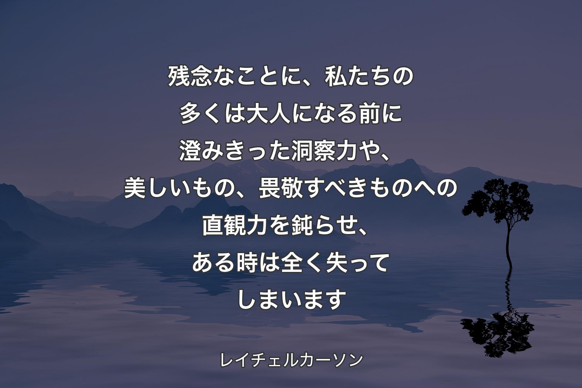 【背景4】残念なことに、私たちの多くは大人になる前に澄みきった洞察力や、美しいもの、畏敬すべきものへの直観力を鈍らせ、ある時は全く失ってしまいます - レイチェルカーソン