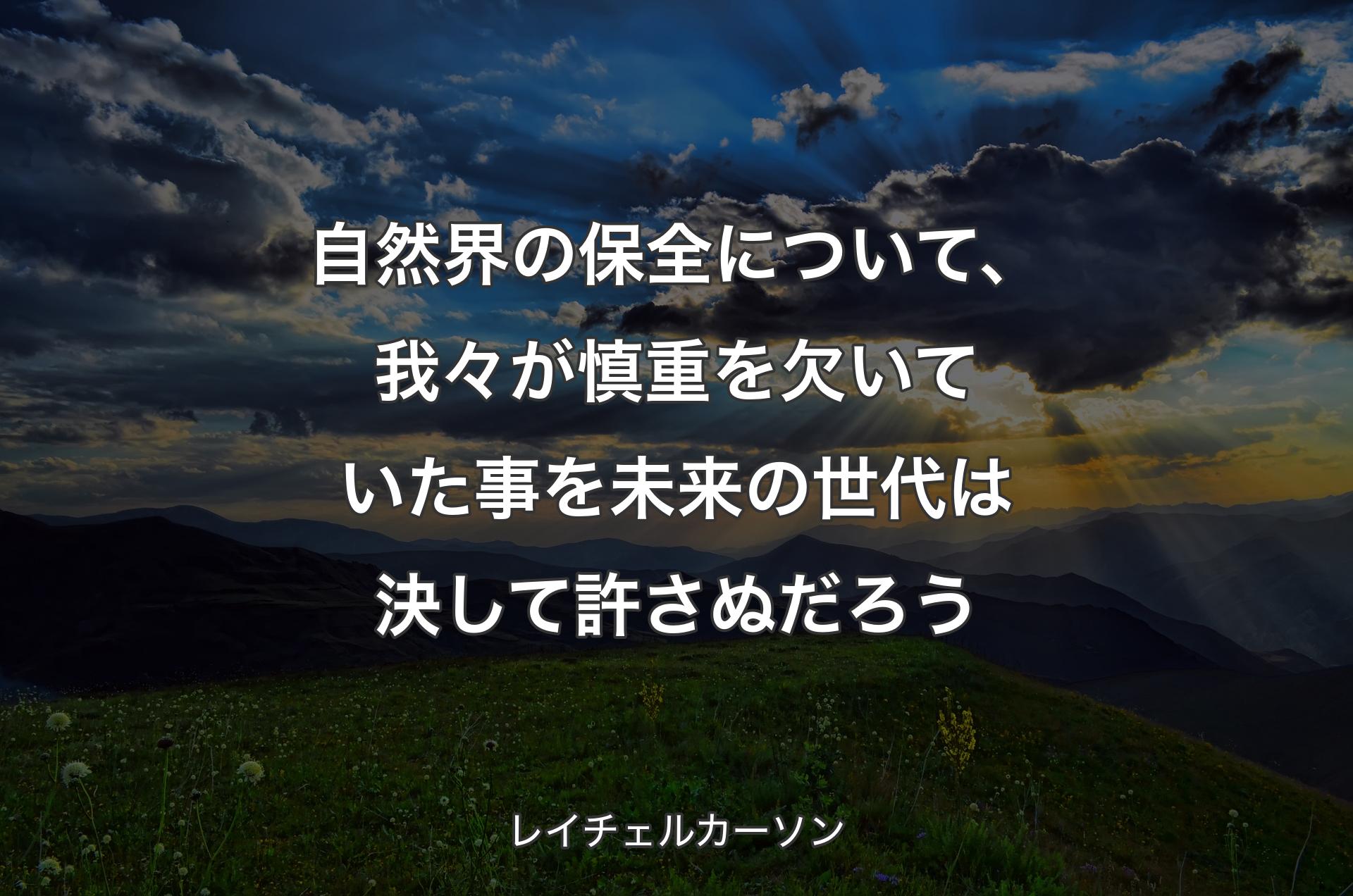 自然界の保全について、我々が慎重を欠いていた事を未来の世代は決して許さぬだろう - レイチェルカーソン