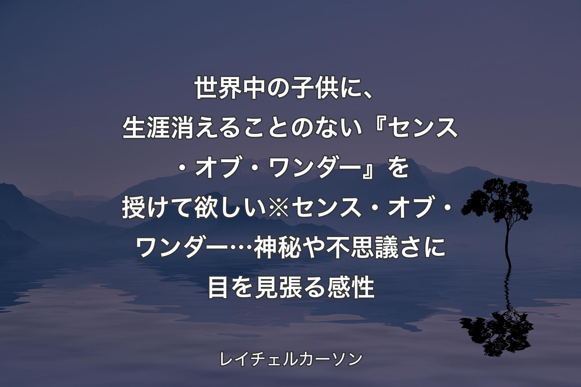 【背景4】世界中の子供に、生涯消えることのない『センス・オブ・ワンダー』を授けて欲しい※センス・オブ・ワンダー…神秘や不思議さに目を見張る感性 - レイチェルカーソン