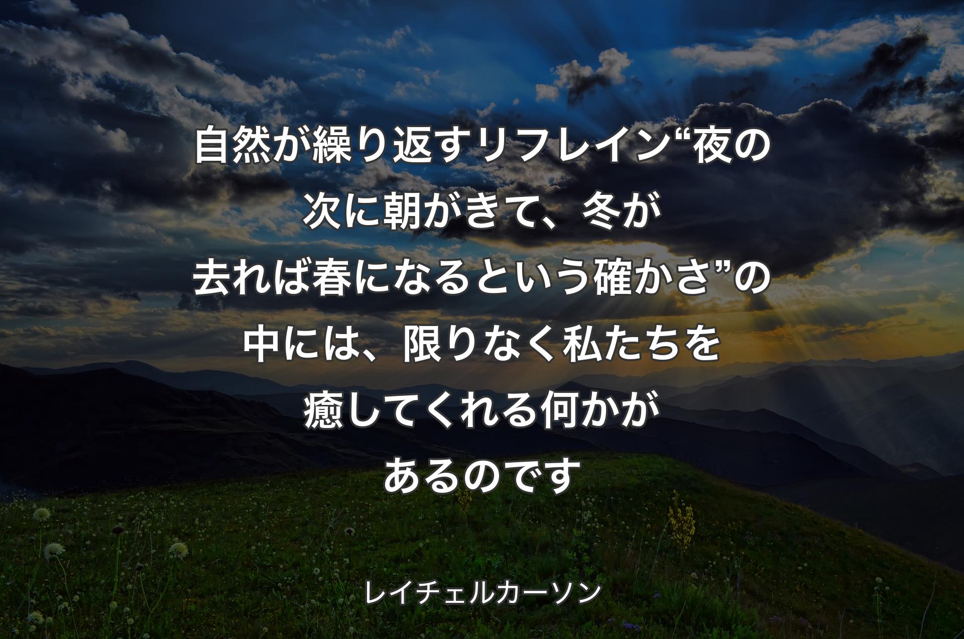 自然が繰り返すリフレイン“夜の次に朝がきて、冬が去れば春になるという確かさ”の中には、限りなく私たちを癒してくれる何かがあるのです - レイチェルカーソン