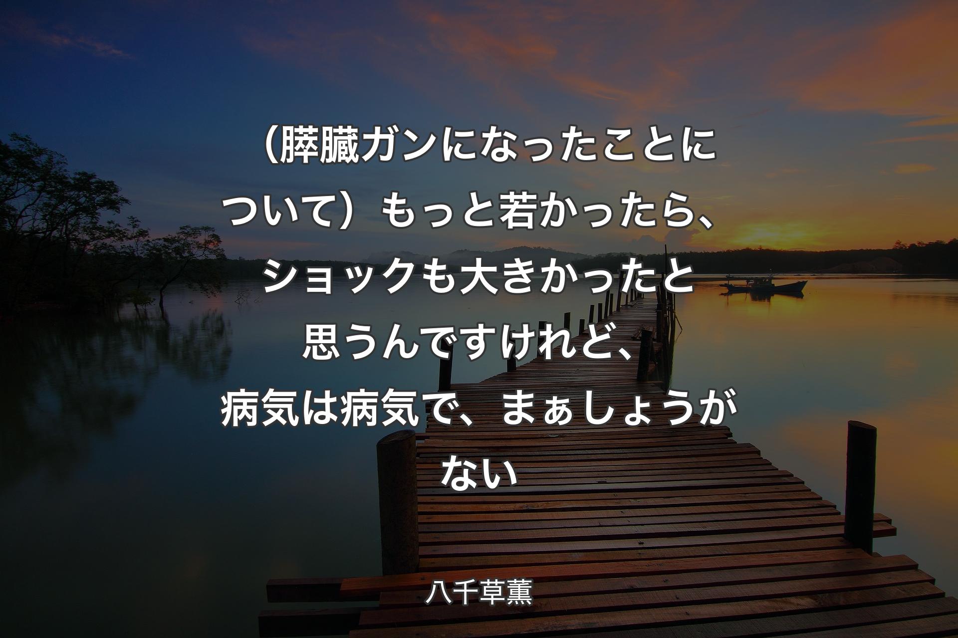 【背景3】（膵臓ガンになったことについて）もっと若かったら、ショックも大きかったと思うんですけれど、病気は病気で、まぁしょうがない - 八千草薫