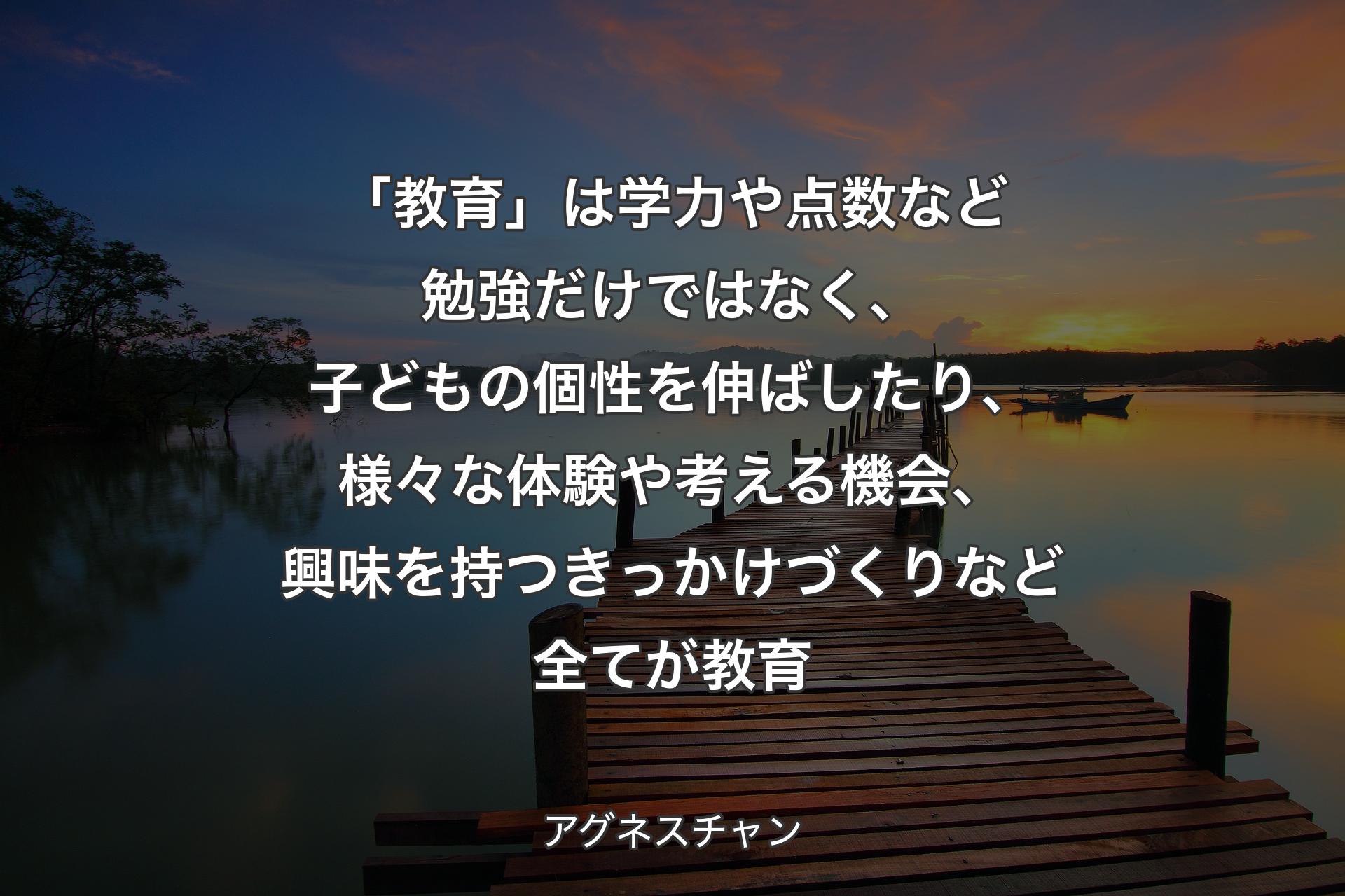 【背景3】「教育」は学力や点数など勉強だけではなく、子どもの個性を伸ばしたり、様々な体験や考える機会、興味を持つきっかけづくりなど全てが教育 - アグネスチャン