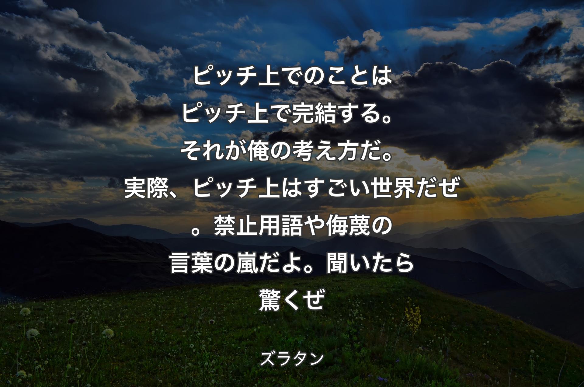 ピッチ上でのことはピッチ上で完結する。それが俺の考え方だ。実際、ピッチ上はすごい世界だぜ。禁止用語や侮蔑の言葉の嵐だよ。聞いたら驚くぜ - ズラタン