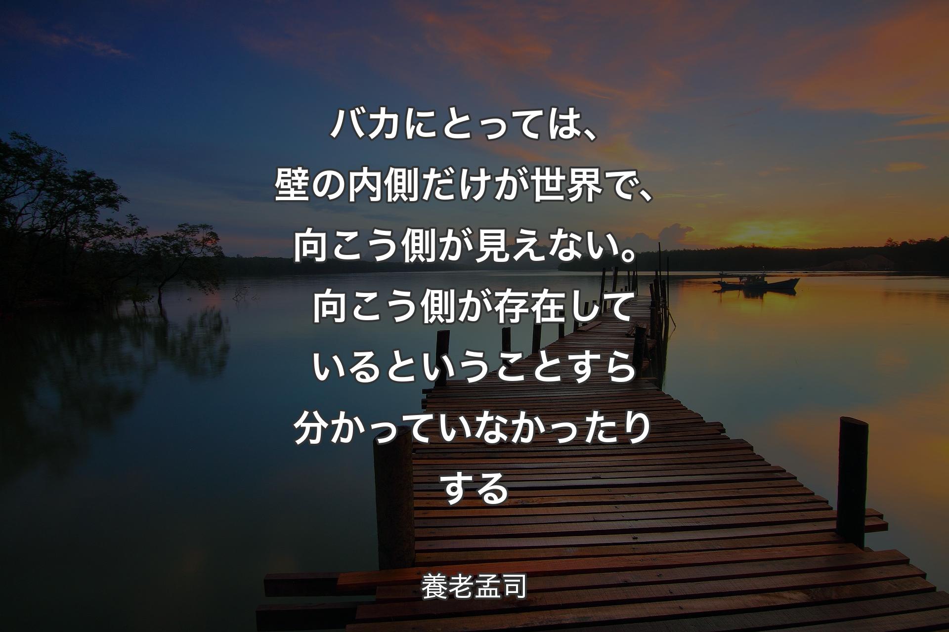 【背景3】バカにとっては、壁の内側だけが世界で、向こう側が見えない。向こう側が存在しているということすら分かっていなかったりする - 養老孟司