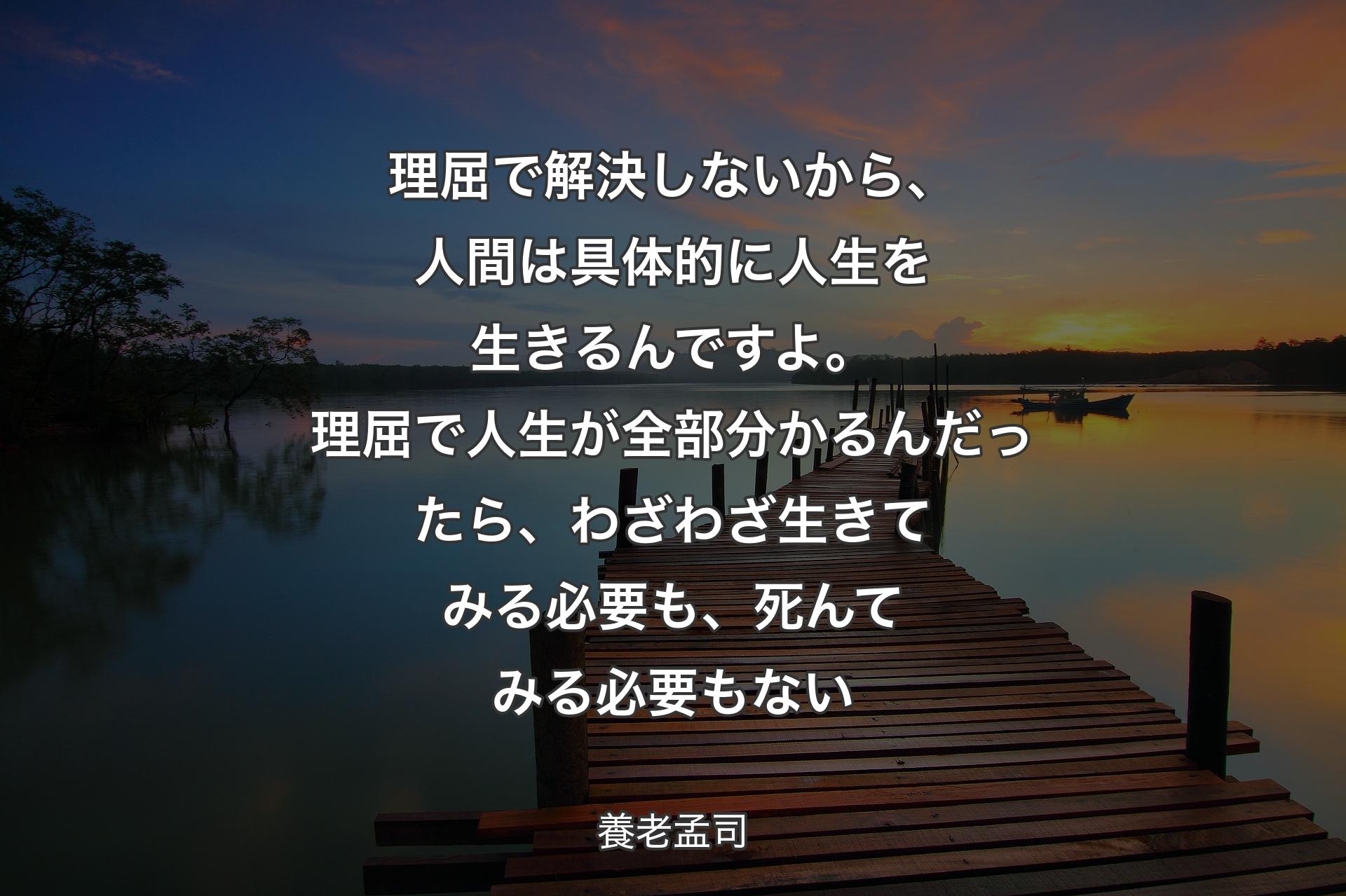 【背景3】理屈で解決しないから、人間は具体的に人生を生きるんですよ。理屈で人生が全部分かるんだったら、わざわざ生きてみる必要も、死んてみる必要もない - 養老孟司