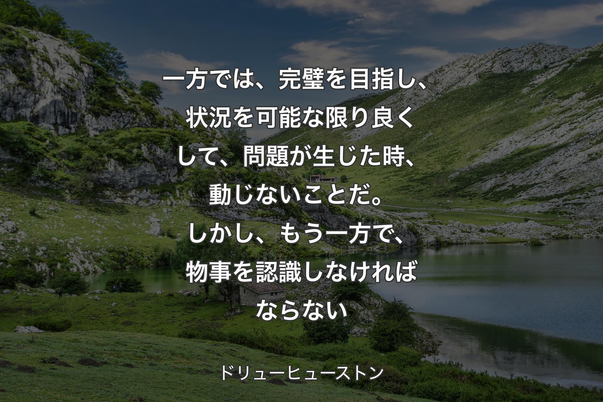 【背景1】一方では、完璧を目指し、状況を可能な限り良くして、問題が生じた時、動じないことだ。しかし、もう一方で、物事を認識しなければならない - ドリューヒューストン