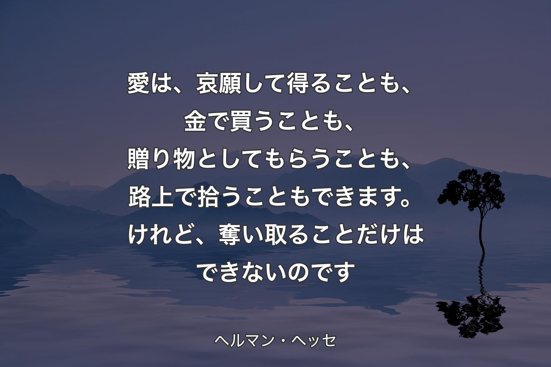 【背景4】愛は、哀願して得ることも、金で買うことも、贈り物としてもらうことも、路上で拾うこともできます。けれど、奪い取ることだけはできないのです - ヘルマン・ヘッセ