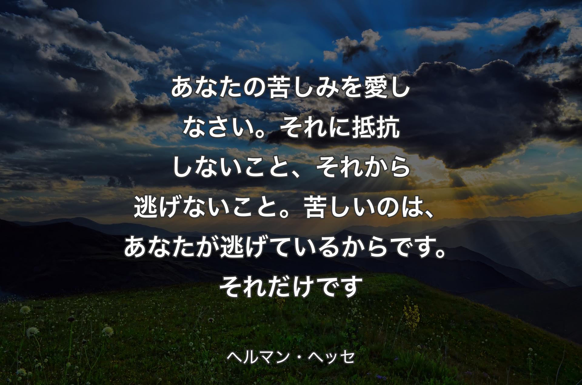 あなたの苦しみを愛しなさい。それに抵抗しないこと、それから逃げないこと。苦しいのは、あなたが逃げているからです。それだけです - ヘルマン・ヘッセ