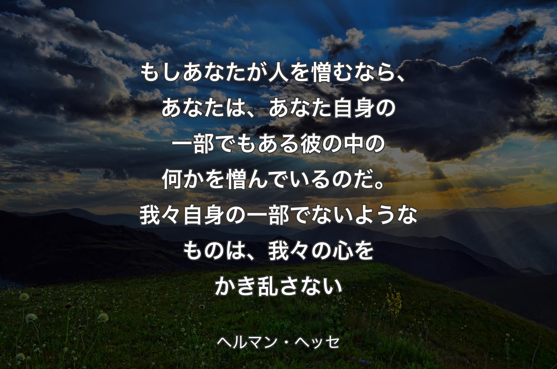 もしあなたが人を憎むなら、あなたは、あなた自身の一部でもある彼の中の何かを憎んでいるのだ。我々自身の一部でないようなものは、我々の心をかき乱さない - ヘルマン・ヘッセ