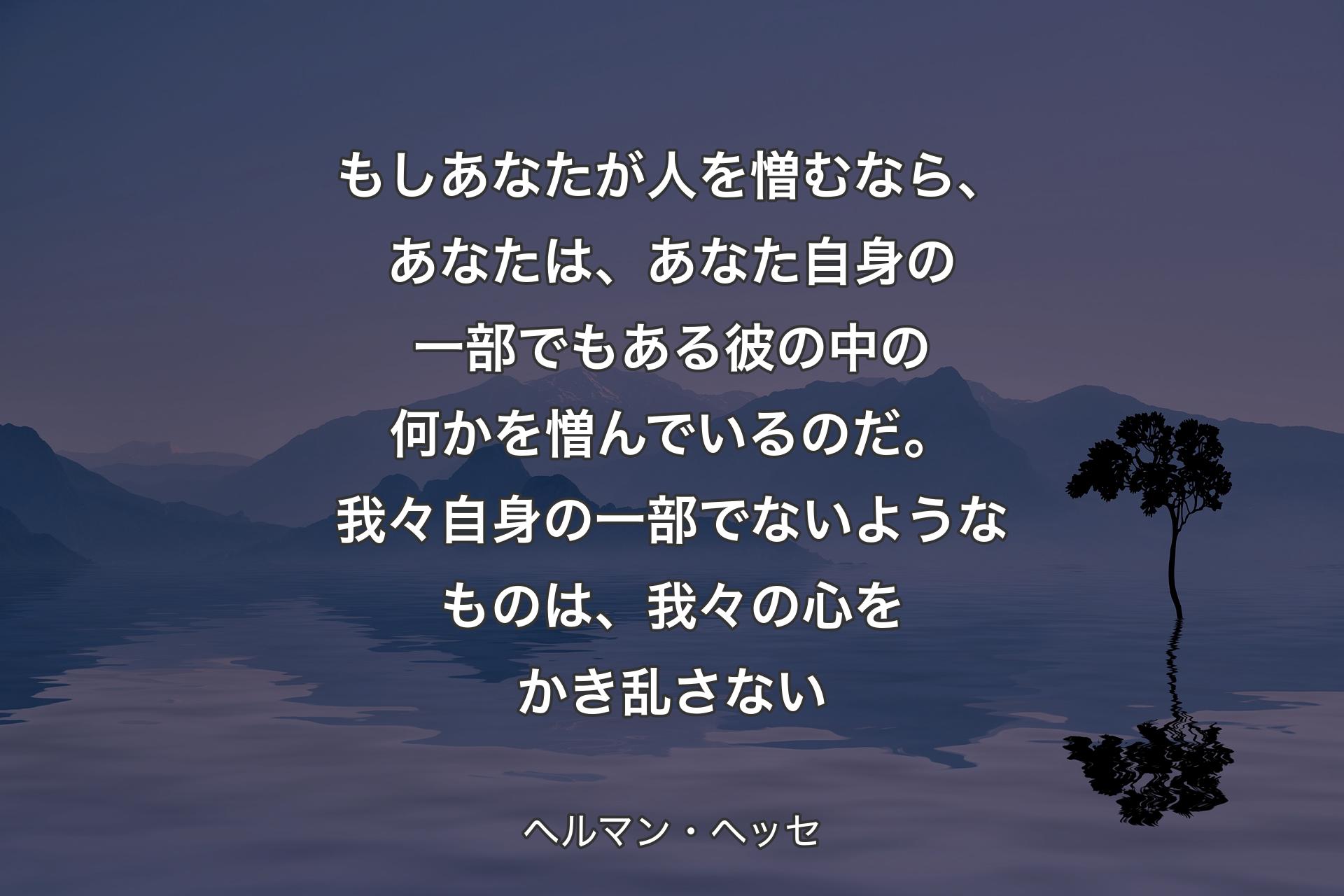 【背景4】もしあなたが人を憎むなら、あなたは、あなた自身の一部でもある彼の中の何かを憎んでいるのだ。我々自身の一部でないようなものは、我々の心をかき乱さない - ヘルマン・ヘッセ