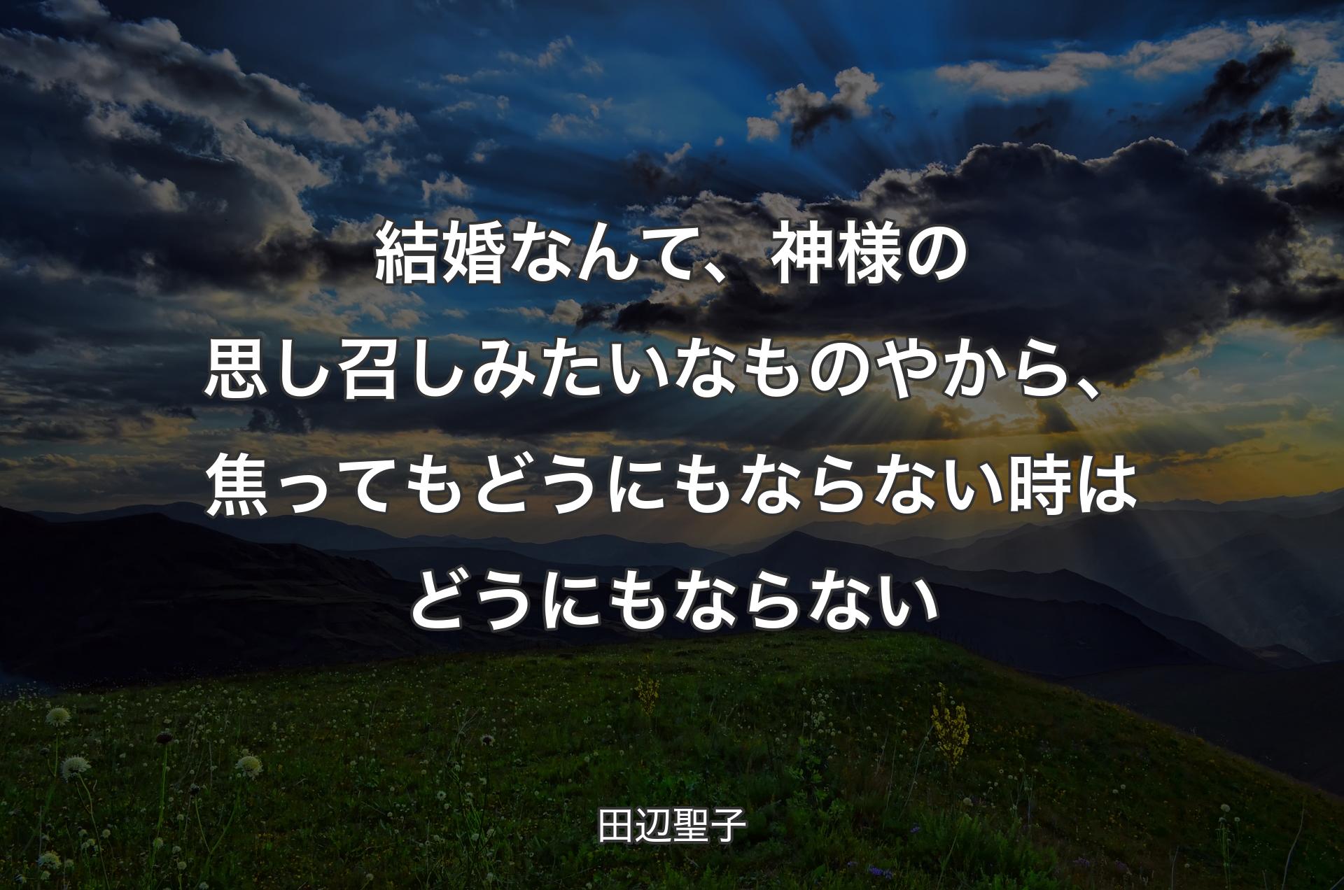 結婚なんて、神様の思し召しみたいなものやから、焦ってもどうにもならない時はどうにもならない - 田辺聖子