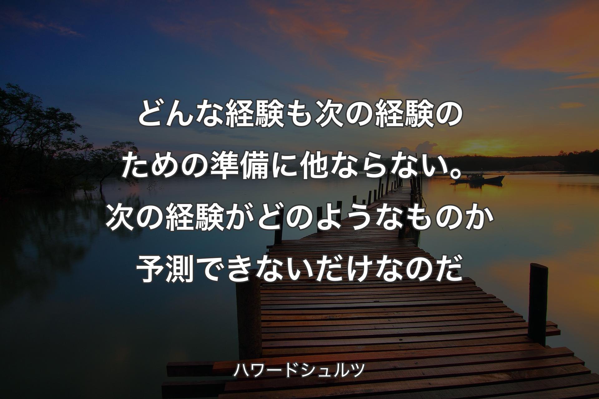 どんな経験も次の経験のための準備に他ならない。次の経験がどのようなものか予測できないだけなのだ - ハワードシュルツ