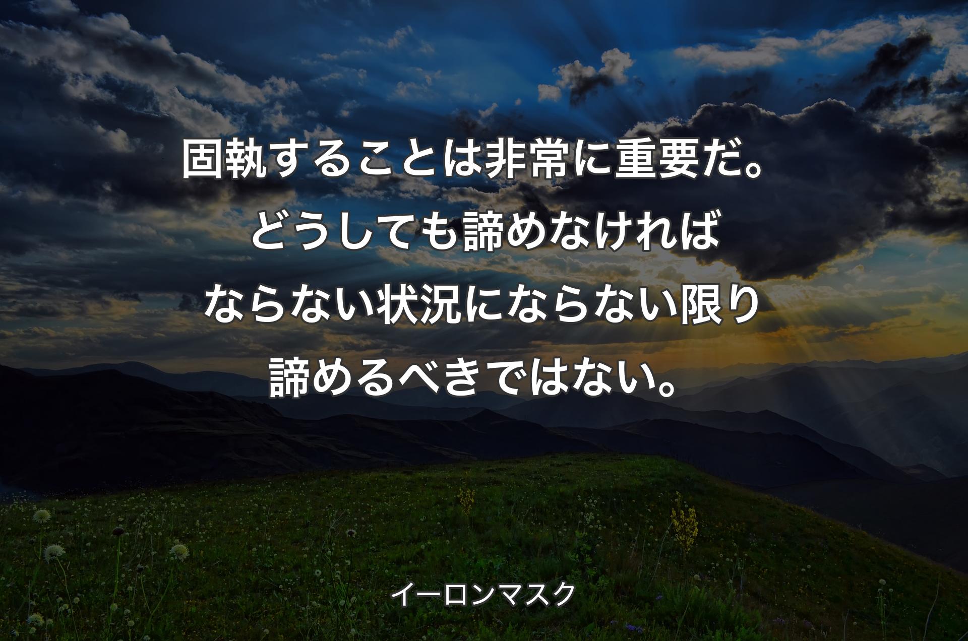 固執することは非常に重要だ。どうしても諦めなければならない状況にならない限り諦めるべきではない。 - イーロンマスク