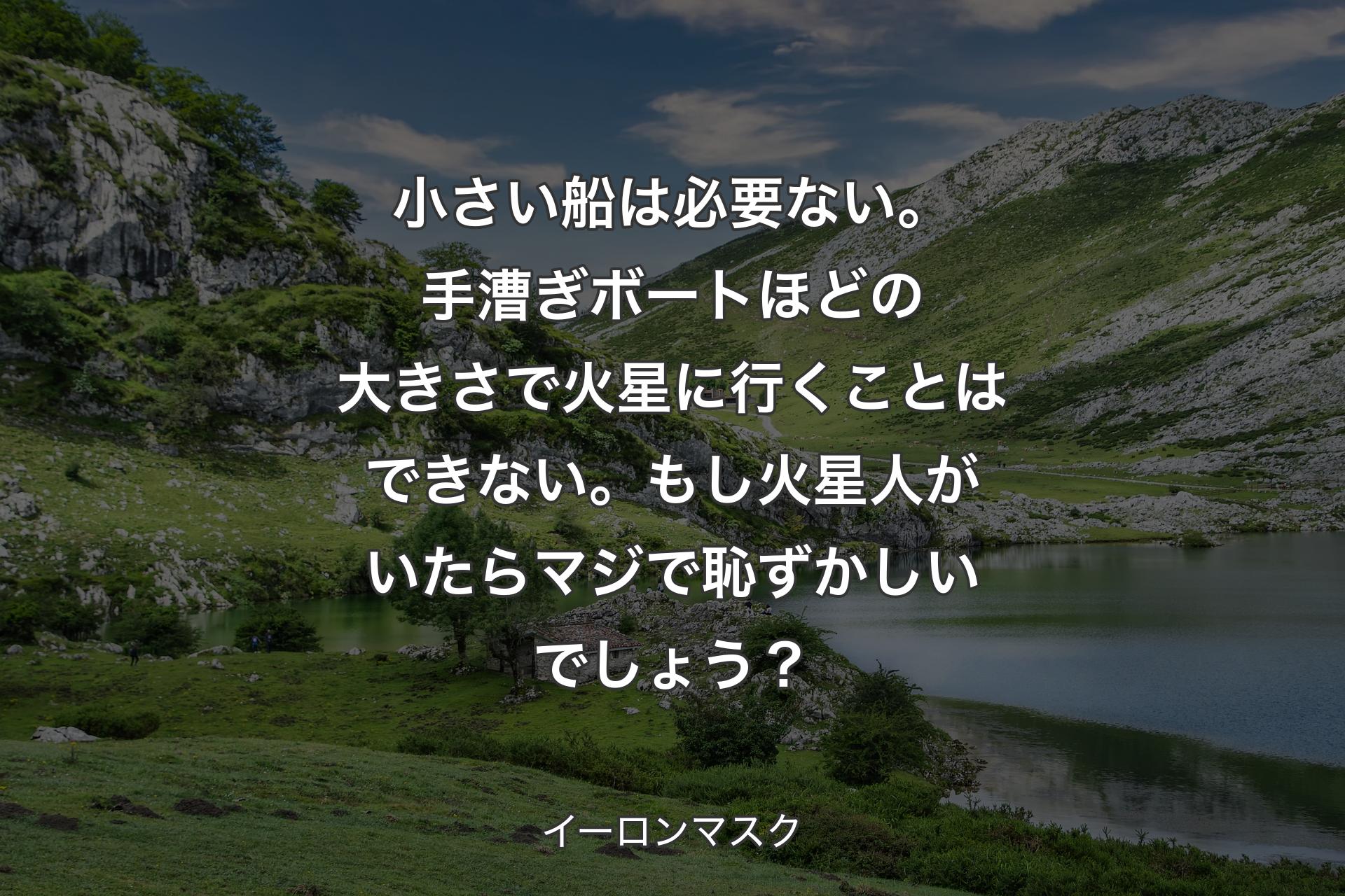 【背景1】小さい船は必要ない。手漕ぎボートほどの大きさで火星に行くことはできない。もし火星人がいたらマジで恥ずかしいでしょう？ - イーロンマスク