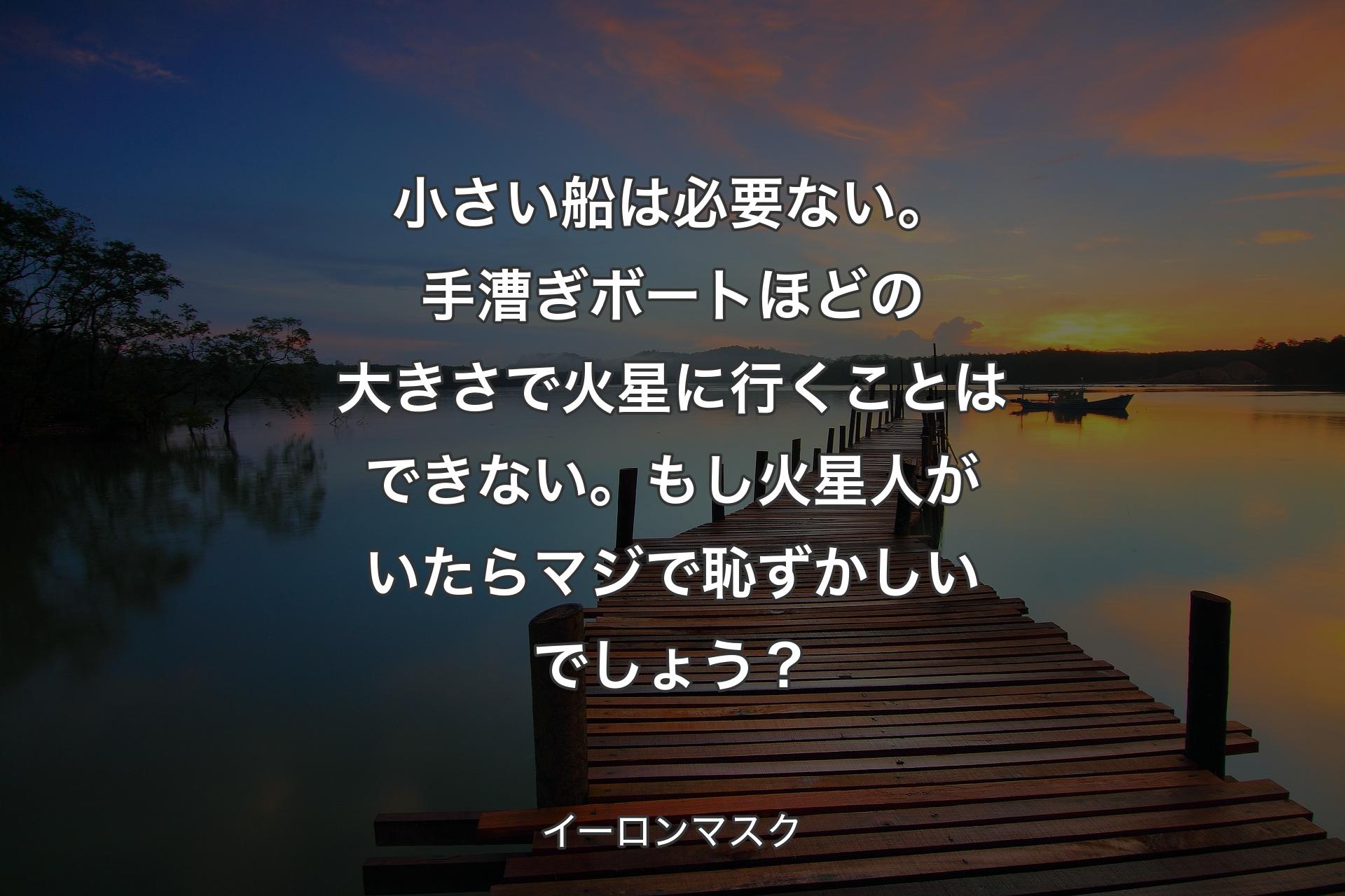 【背景3】小さい船は必要ない。手漕ぎボートほどの大きさで火星に行くことはできない。もし火星人がいたらマジで恥ずかしいでしょう？ - イーロンマスク