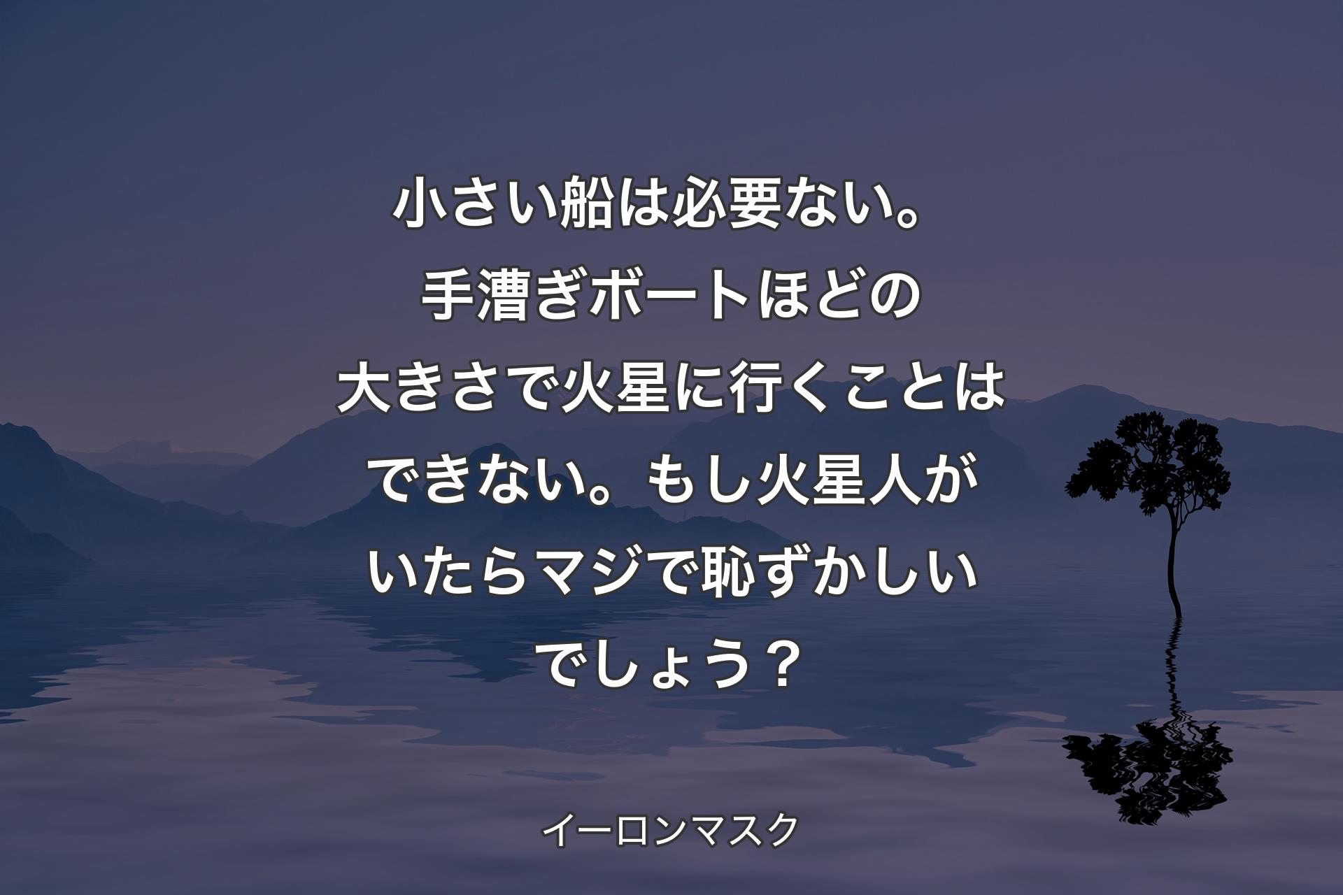 【背景4】小さい船は必要ない。手漕ぎボートほどの大きさで火星に行くことはできない。もし火星人がいたらマジで恥ずかしいでしょう？ - イーロンマスク