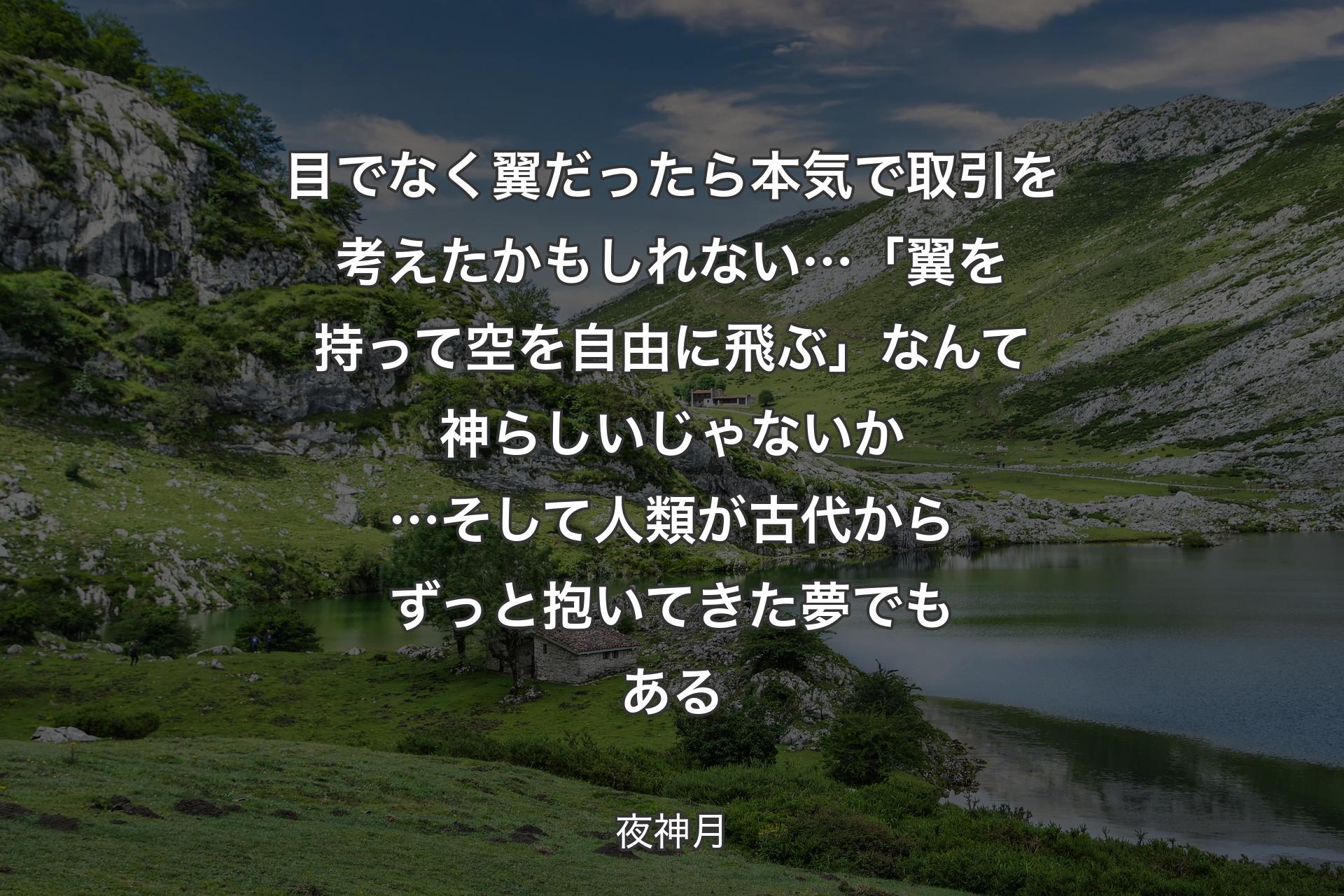 【背景1】目でなく翼だったら 本気で取引を考えたかもしれない… 「翼を持って空を自由に飛ぶ」なんて神らしいじゃないか… 
そして人類が古代からずっと抱いてきた夢でもある - 夜神月