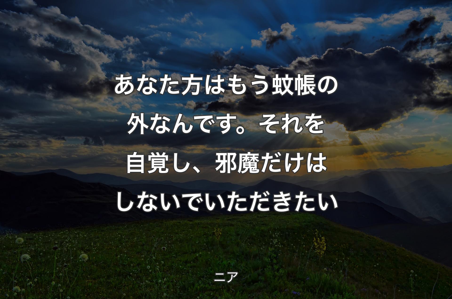 あなた方はもう蚊帳の外なんです。
それを自覚し、邪魔だけはしないでいただきたい - ニア