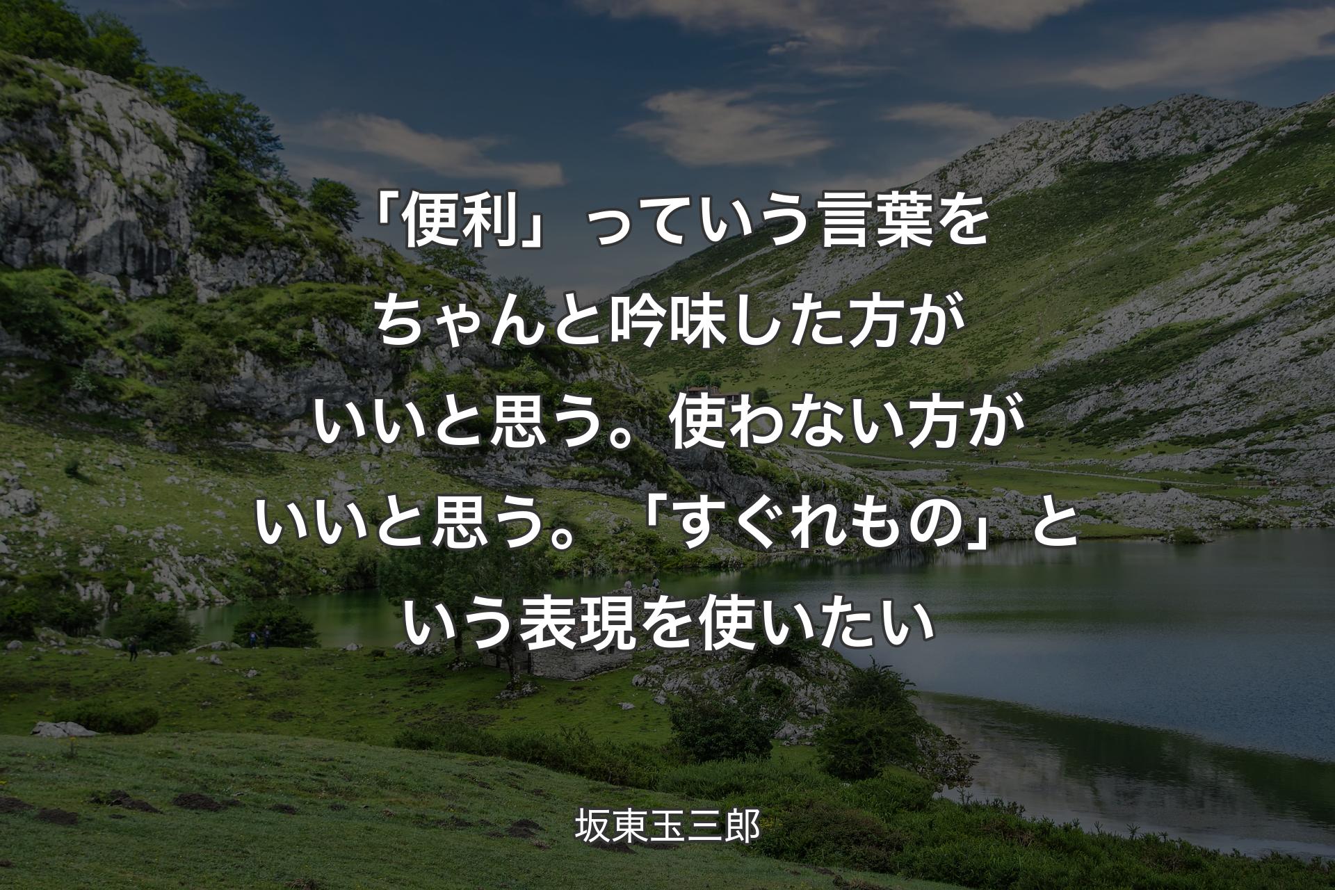 「便利」っていう言葉をちゃんと吟味した方がいいと思う。使わない方がいいと思う。「すぐれもの」という表現を使いたい - 坂東玉三郎