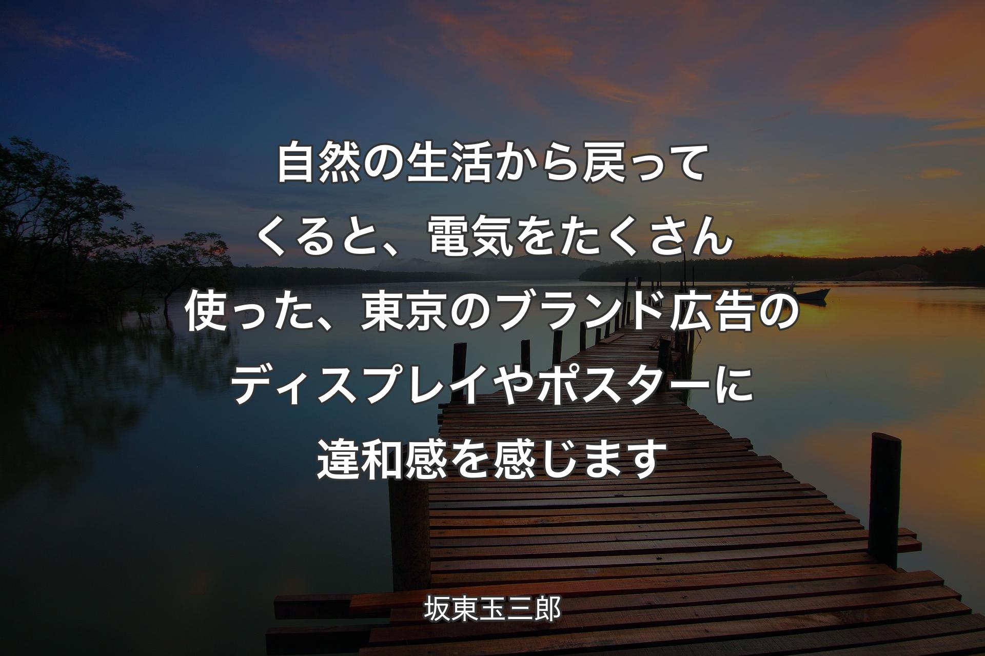 【背景3】自然の生活から戻ってくると、電気をたくさん使った、東京のブランド広告のディスプレイやポスターに違和感を感じます - 坂東玉三郎