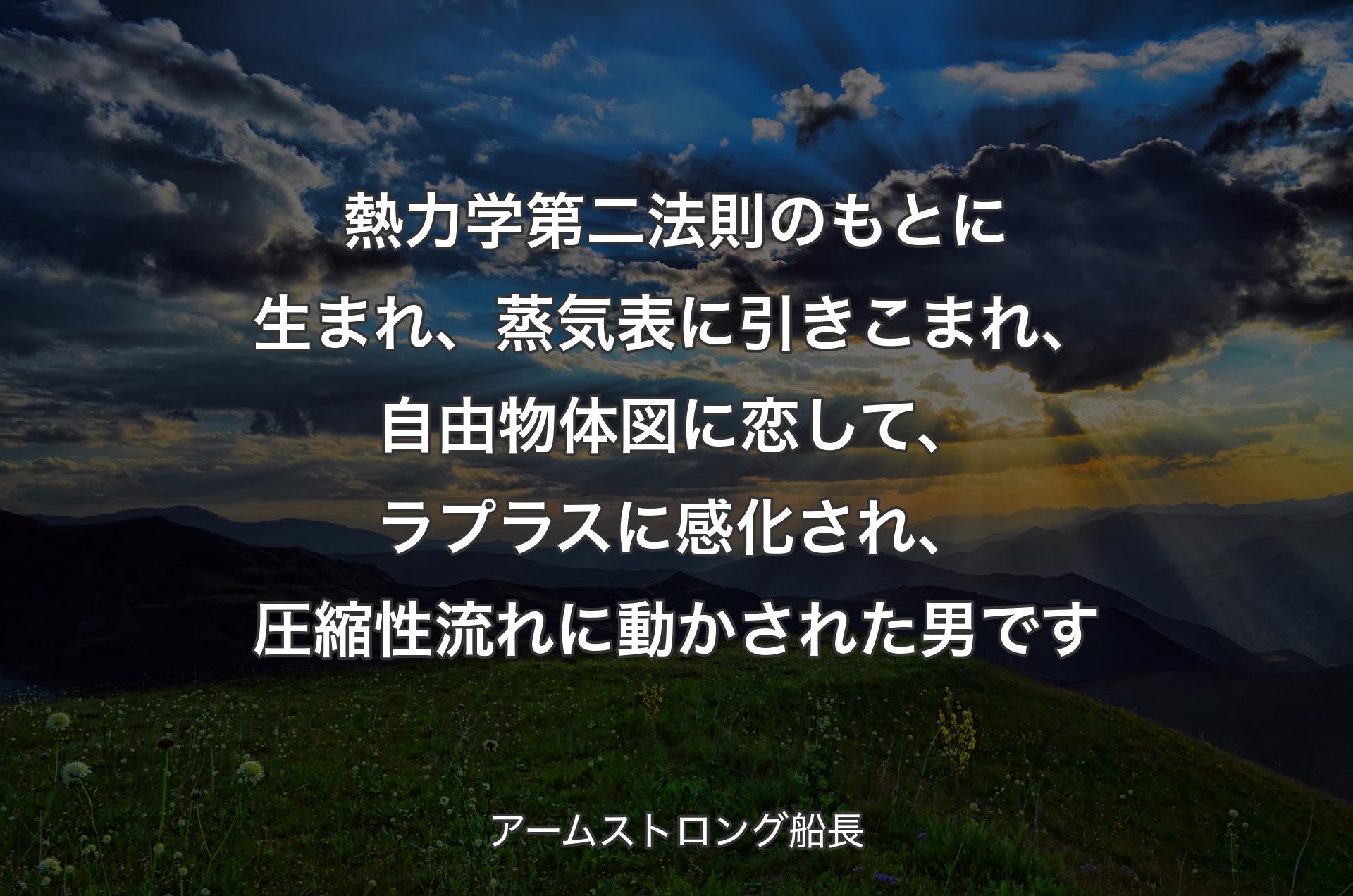 熱力学第二法則のもとに生まれ、蒸気表に引きこまれ、自由物体図に恋して、ラプラスに感化され、圧縮性流れに動かされた男です - アームストロング船長