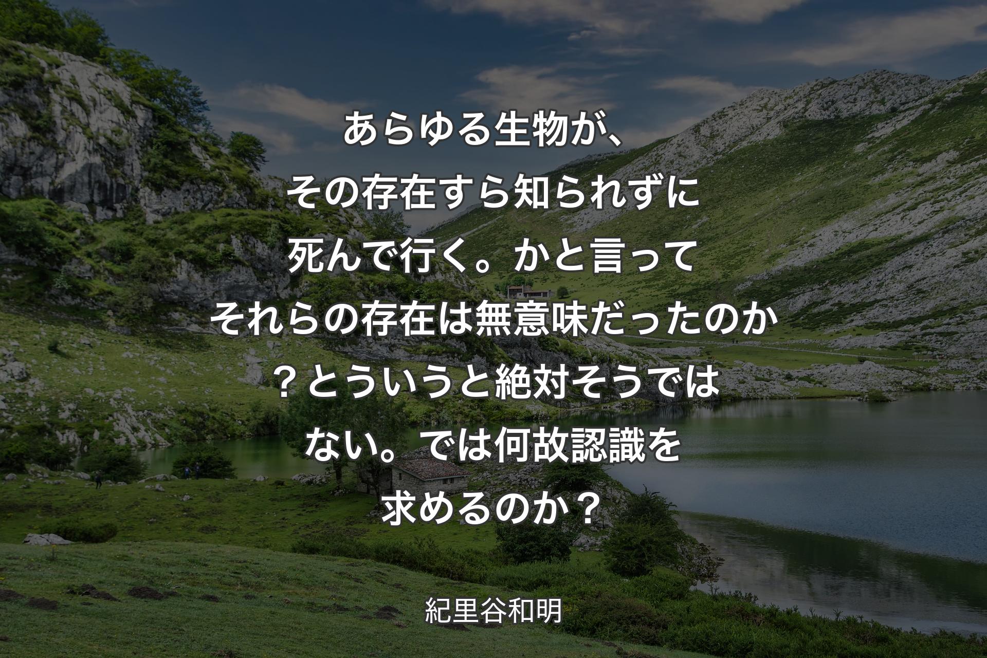 【背景1】あらゆる生物が、その存在すら知られずに死んで行く。かと言ってそれらの存在は無意味だったのか？とういうと絶対そうではない。では何故認識を求めるのか？ - 紀里谷和明