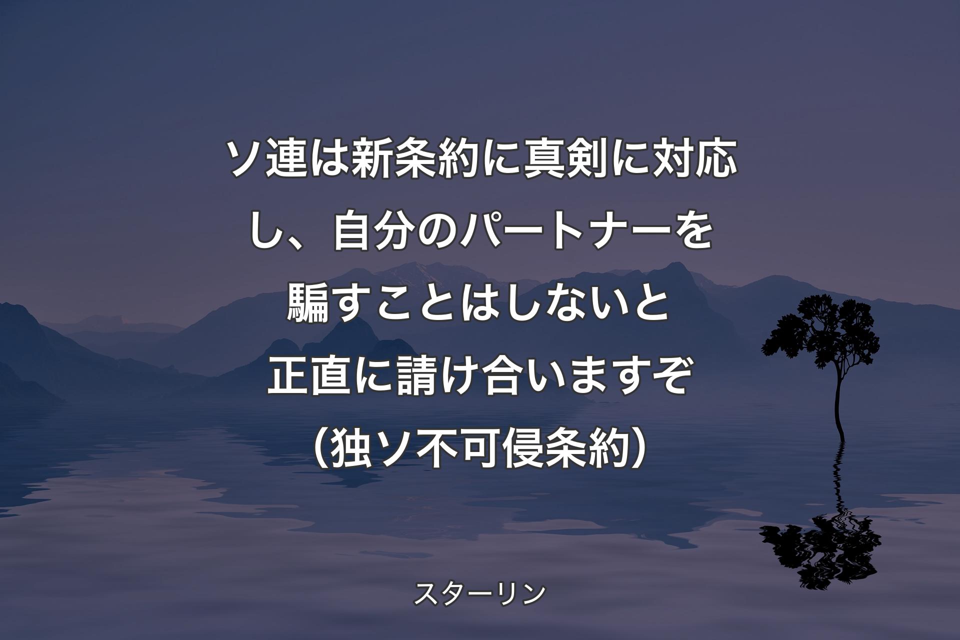 ソ連は新条約に真剣に対応し、自分のパートナーを騙すことはしないと正直に請け合いますぞ（独ソ不可侵条約） - スターリン