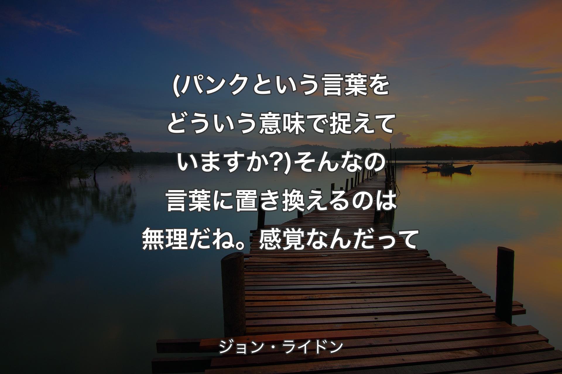 (パンクという言葉をどういう意味で捉えていますか?)そんなの言葉に置き換えるのは無理だね。感覚なんだって - ジョン��・ライドン