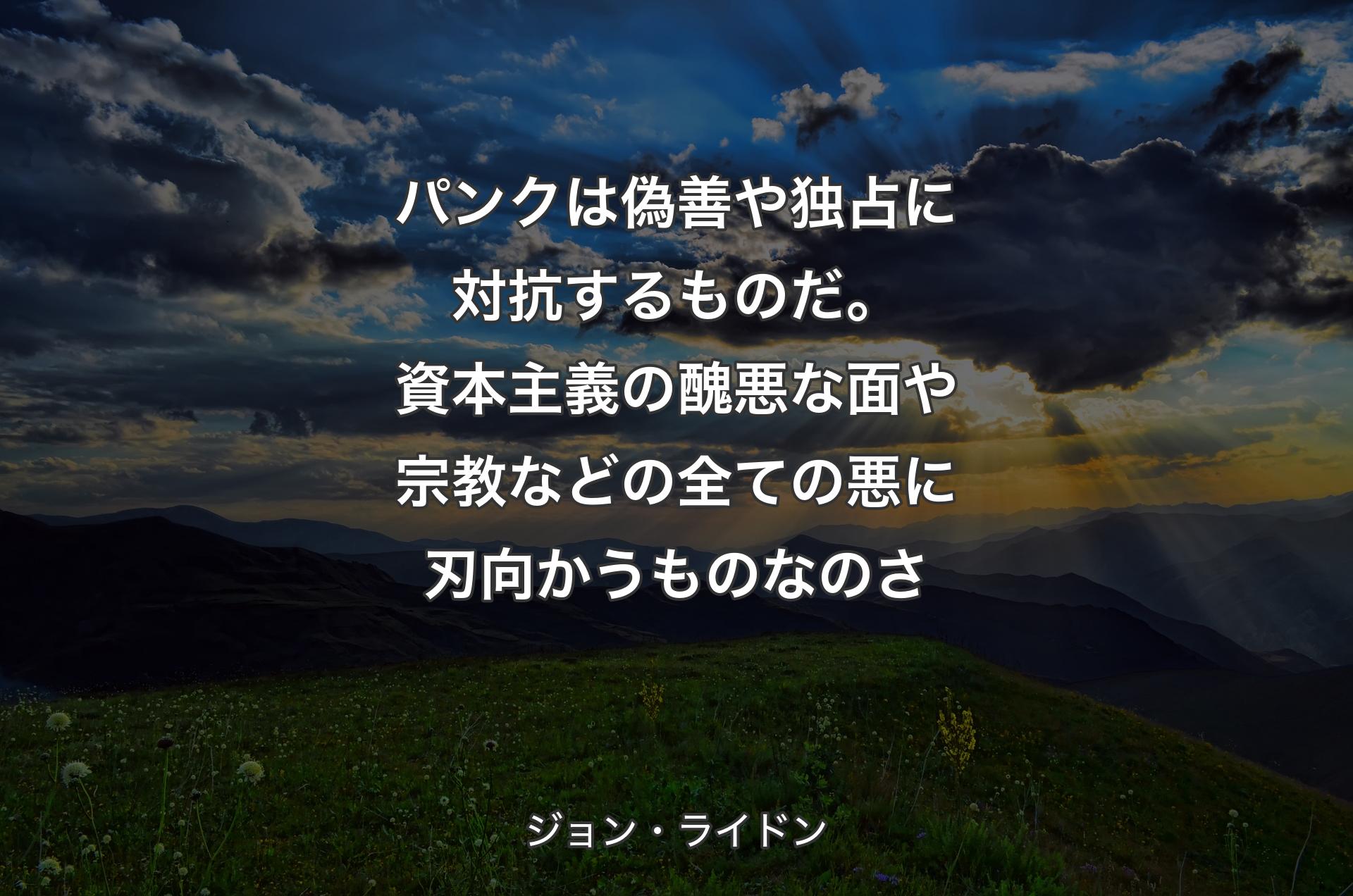 パンクは偽善や独占に対抗するものだ。資本主義の醜悪な面や宗教などの全ての悪に刃向かうものなのさ - ジョン・ライドン