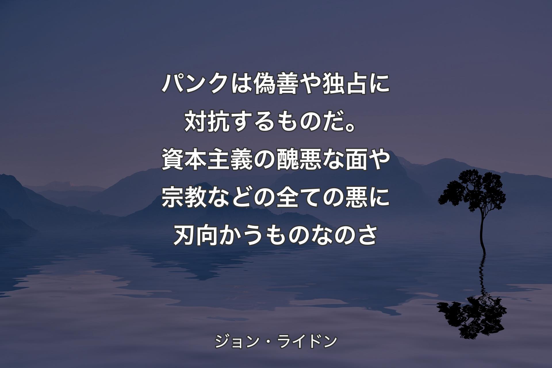 パンクは偽善や独占に対抗するものだ。資本主義の醜悪な面や宗教などの全ての悪に刃向かうものなのさ - ジョン・ライドン