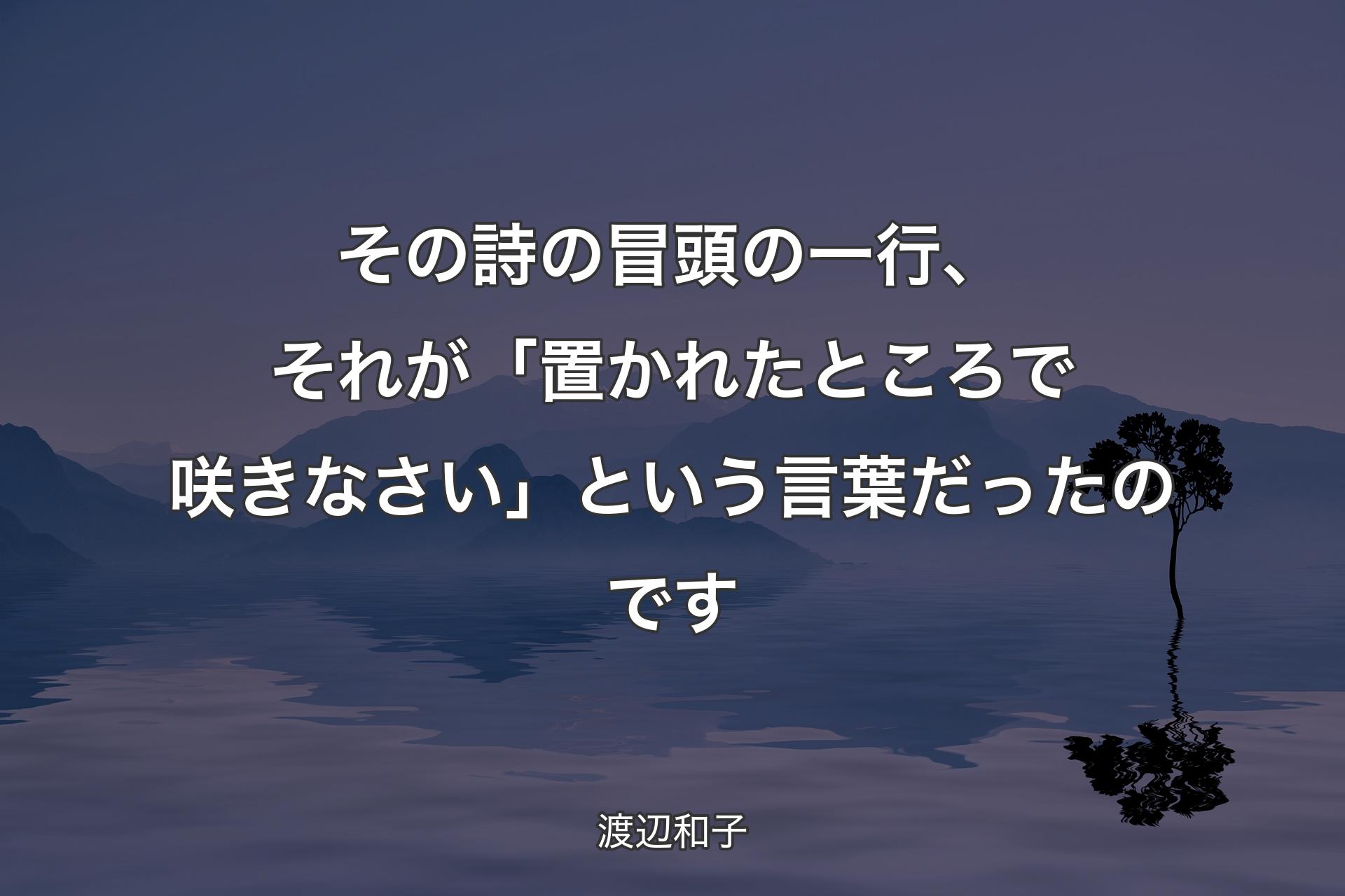 【背景4】その詩の冒頭の一行、それが「置かれたところで咲きなさい」という言葉だったのです - 渡辺和子