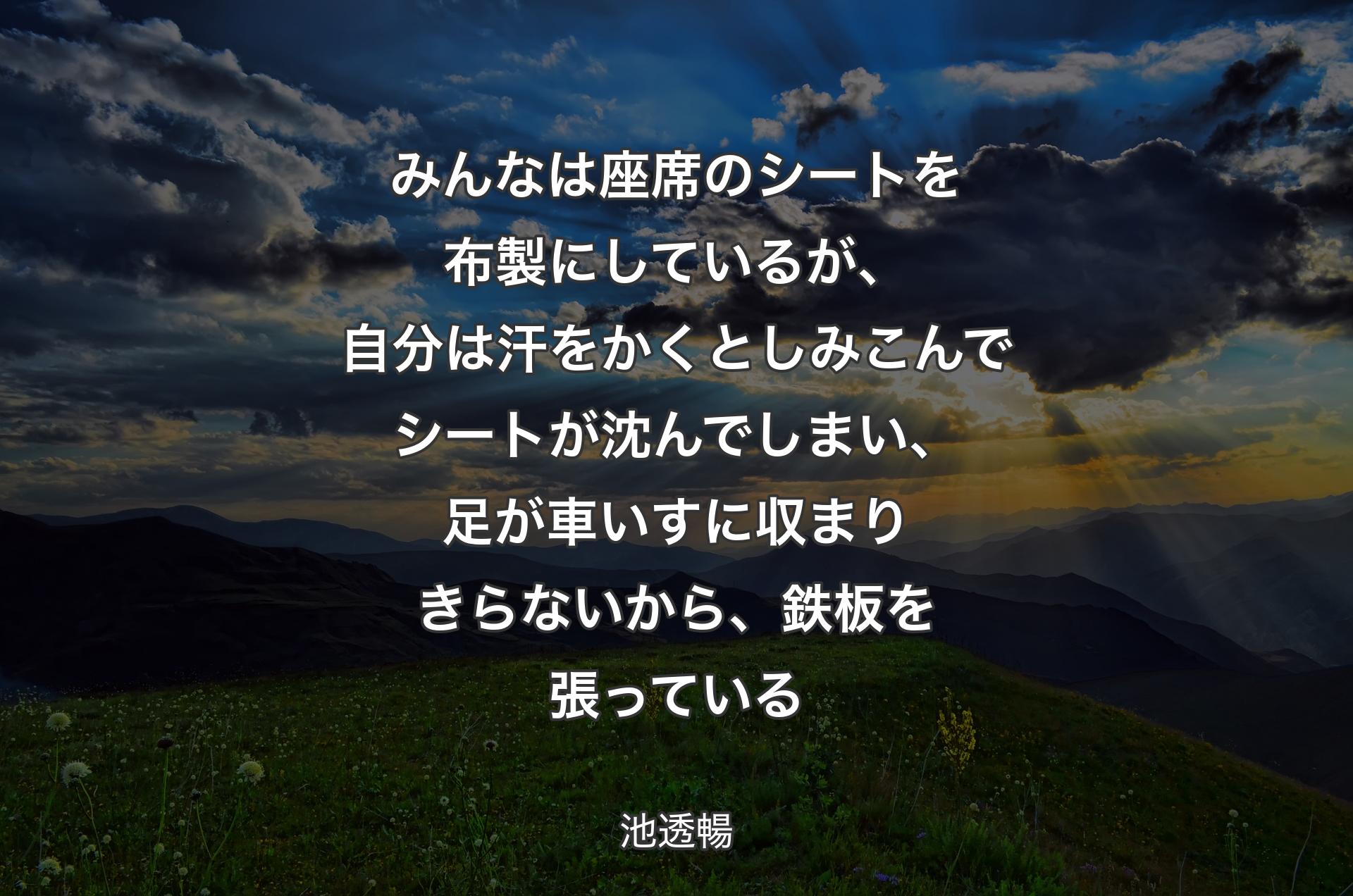 みんなは座席のシートを布製にしているが、自分は汗をかくとしみこんでシートが沈んでしまい、足が車いすに収まりきらないから、鉄板を張っている - 池透暢