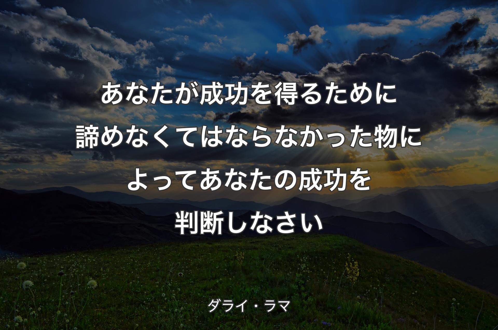 あなたが成功を得るために諦めなくてはならなかった物によってあなたの成功を判断しなさい - ダライ・ラマ