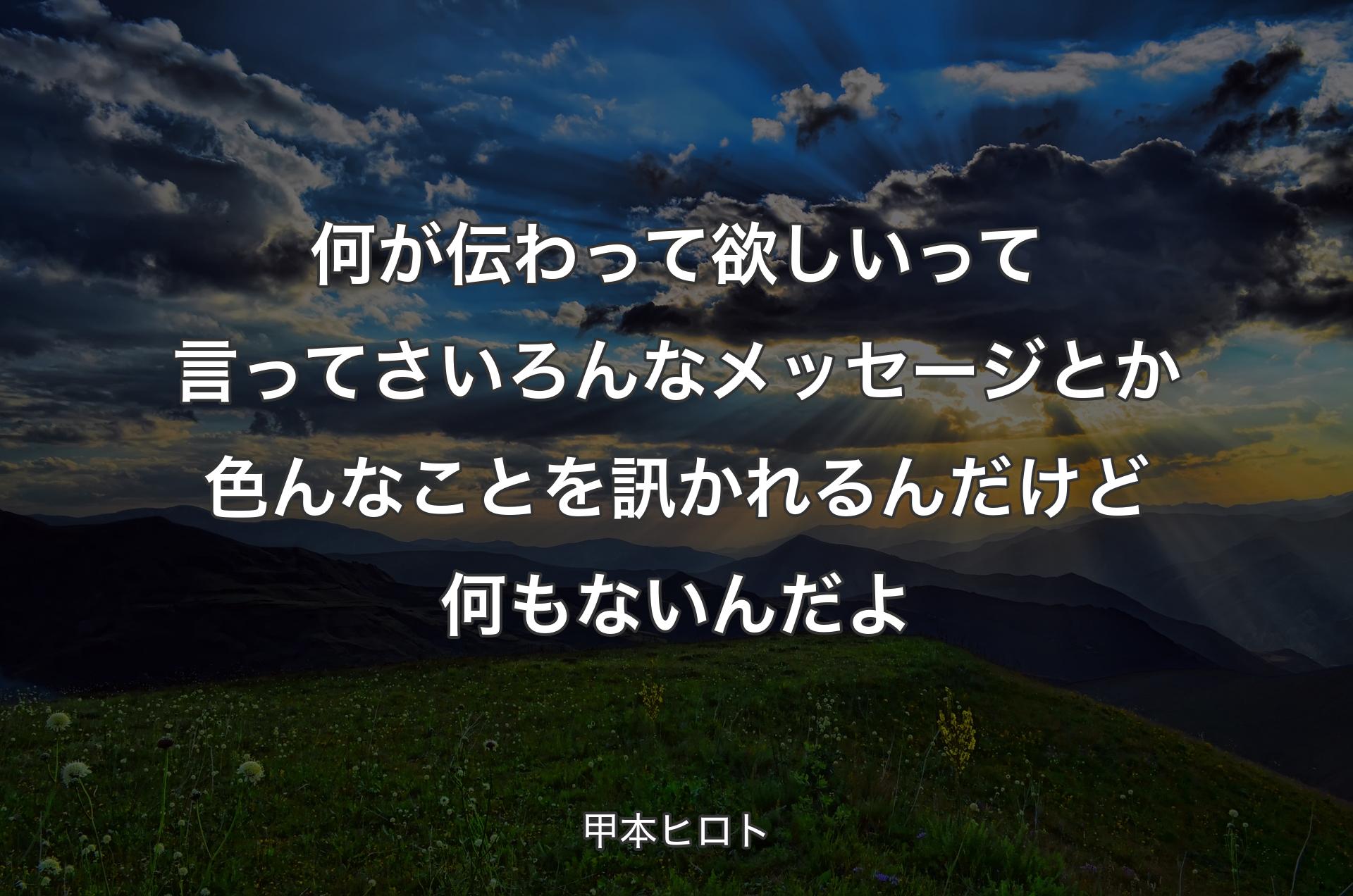 何が伝わって欲しいって言ってさ いろんなメッセージとか色んなことを訊かれるんだけど 何もないんだよ - 甲本ヒロト