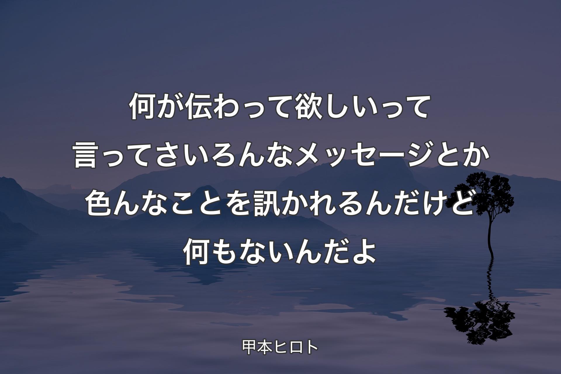 【背景4】何が伝わって欲しいって言ってさ いろんなメッセージとか色んなことを訊かれるんだけど 何もないんだよ - 甲本ヒロト