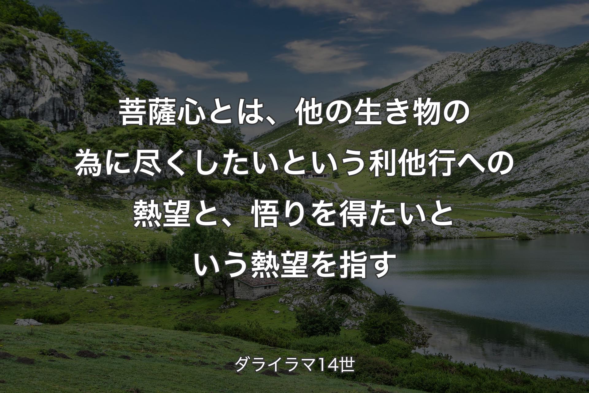 菩薩心とは、他の生き物の為に尽くしたいという利他行への熱望と、悟りを得たいという熱望を指す - ダライラマ14世