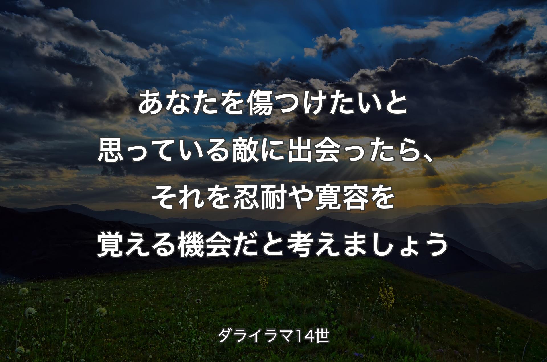 あなたを傷つけたいと思っている敵に出会ったら、それを忍耐や寛容を覚える機会だと考えましょう - ダライラマ14世