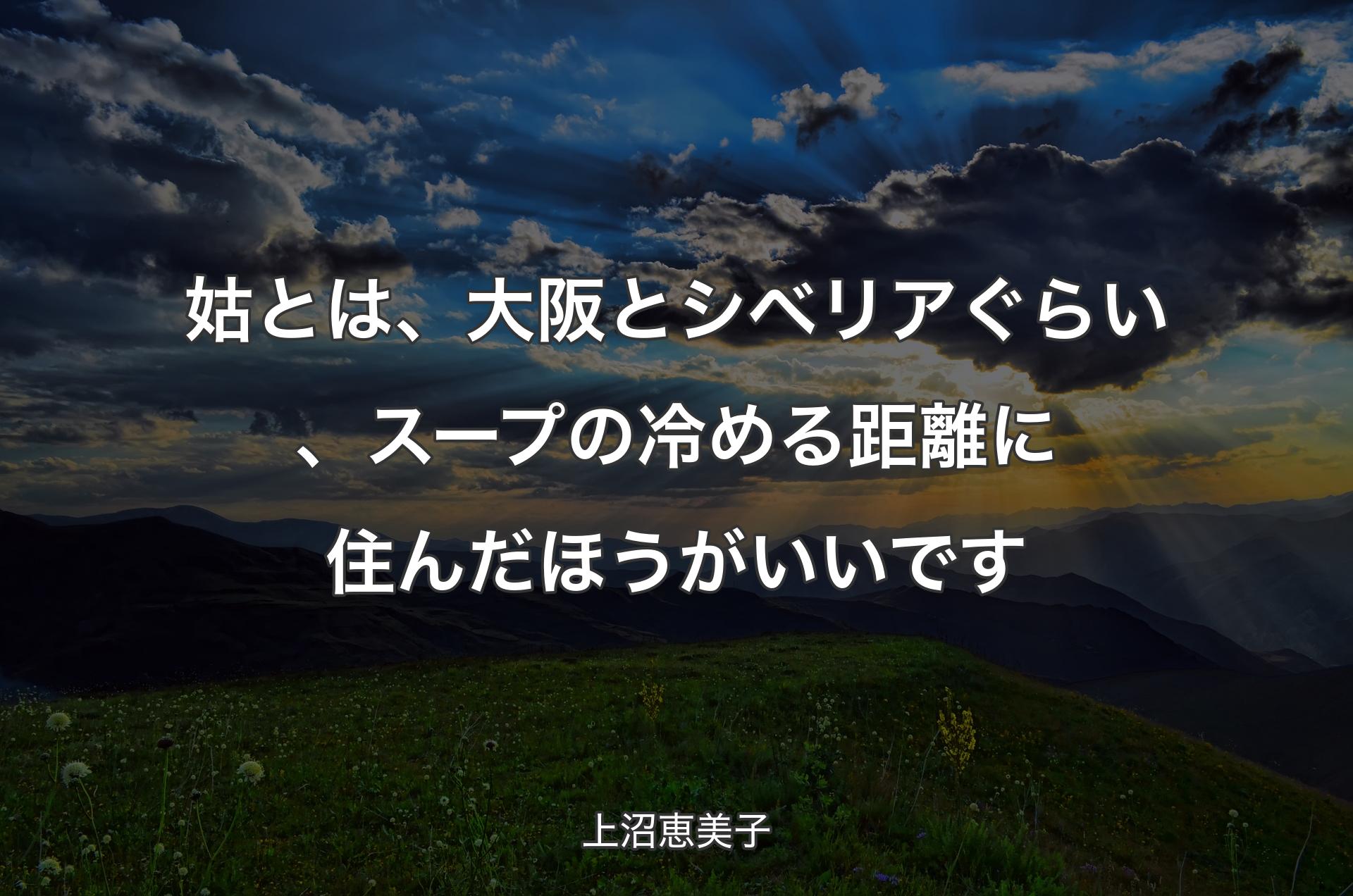 姑とは、大阪とシベリアぐらい、スープの冷める距離に住んだほうがいいです - 上沼恵美子