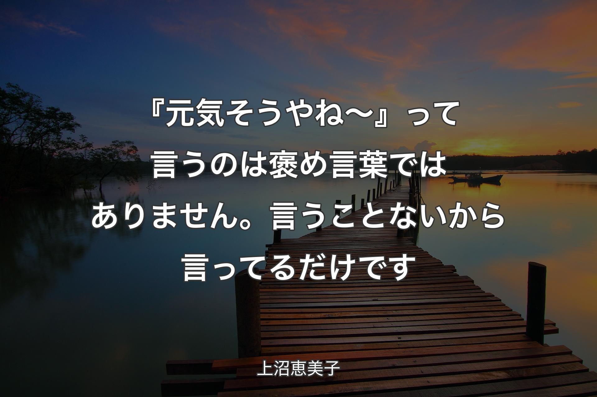 『元気そうやね～』って言うのは褒め言葉ではありません。言うことないから言ってるだけです - 上沼恵美子