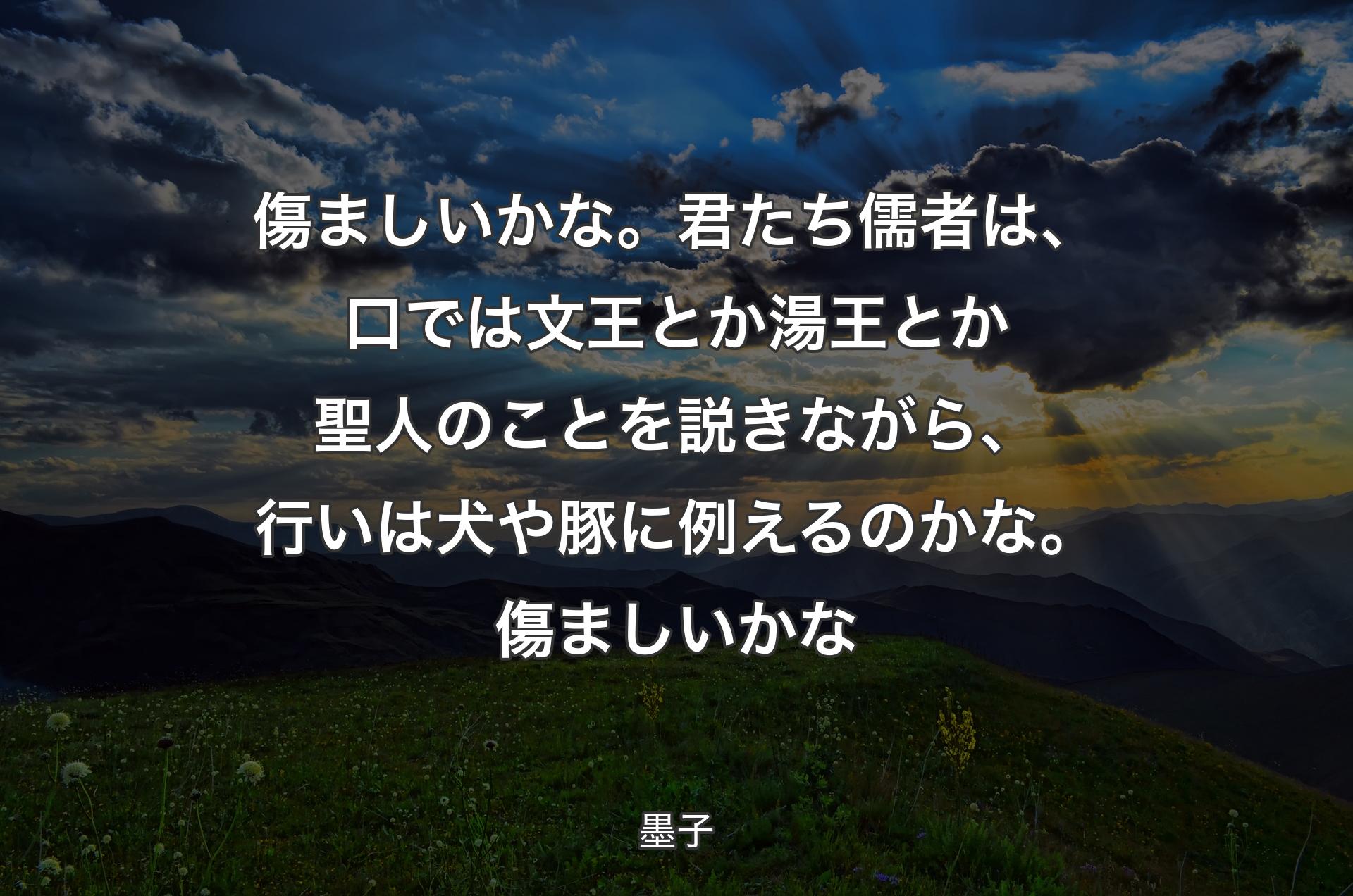 傷ましいかな。君たち儒者は、口では文王とか湯王とか聖人のことを説きながら、行いは犬や豚に例えるの��かな。傷ましいかな - 墨子