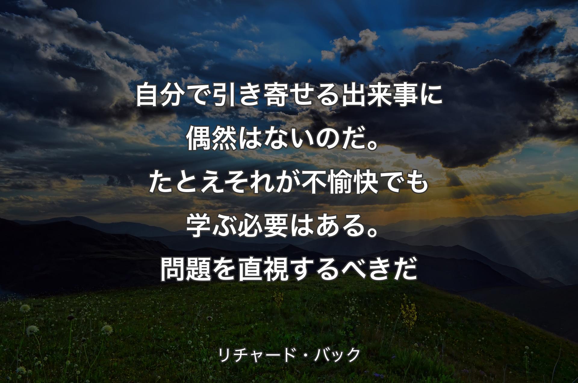 自分で引き寄せる出来事に偶然はないのだ。たとえそれが不愉快でも学ぶ必要はある。問題を直視するべきだ - リチャード・バック