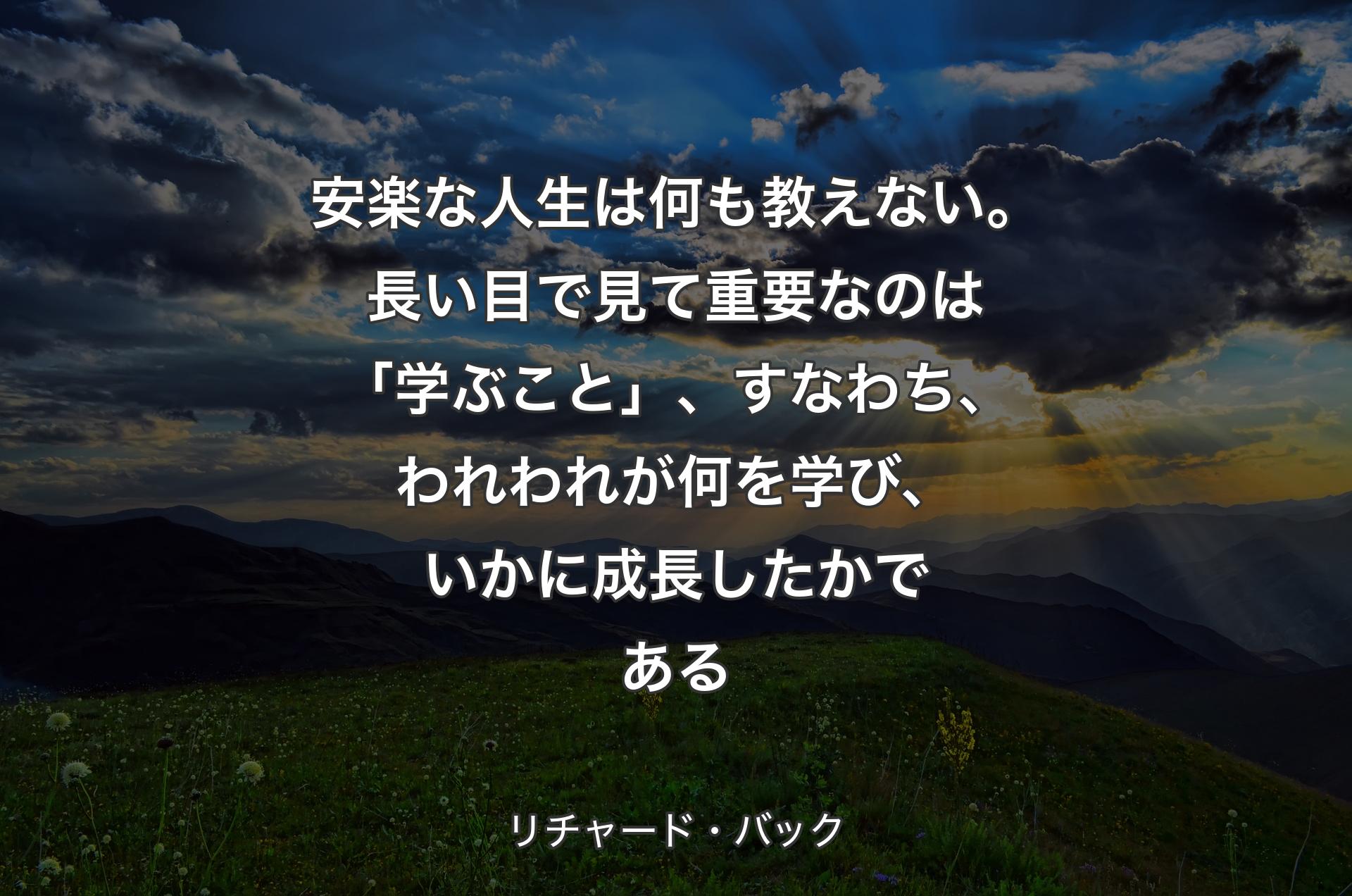 安楽な人生は何も教えない。長い目で見て重要なのは「学ぶこと」、すなわち、われわれが何を学び、いかに成長したかである - リチャード・バック