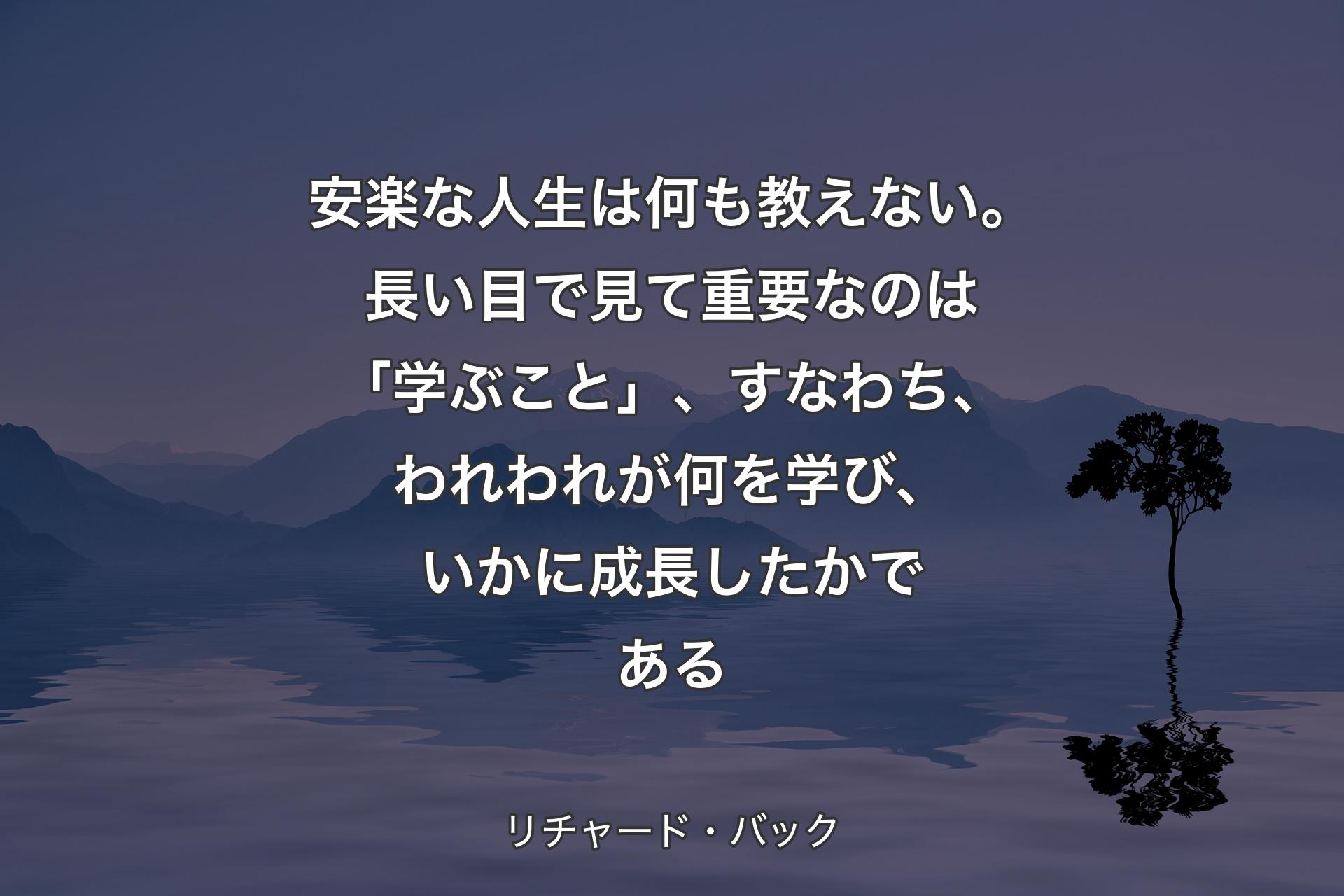 【背景4】安楽な人生は何も教えない。長い目で見て重要なのは「学ぶこと」、すなわち、われわれが何を学び、いかに成長したかである - リチャード・バック