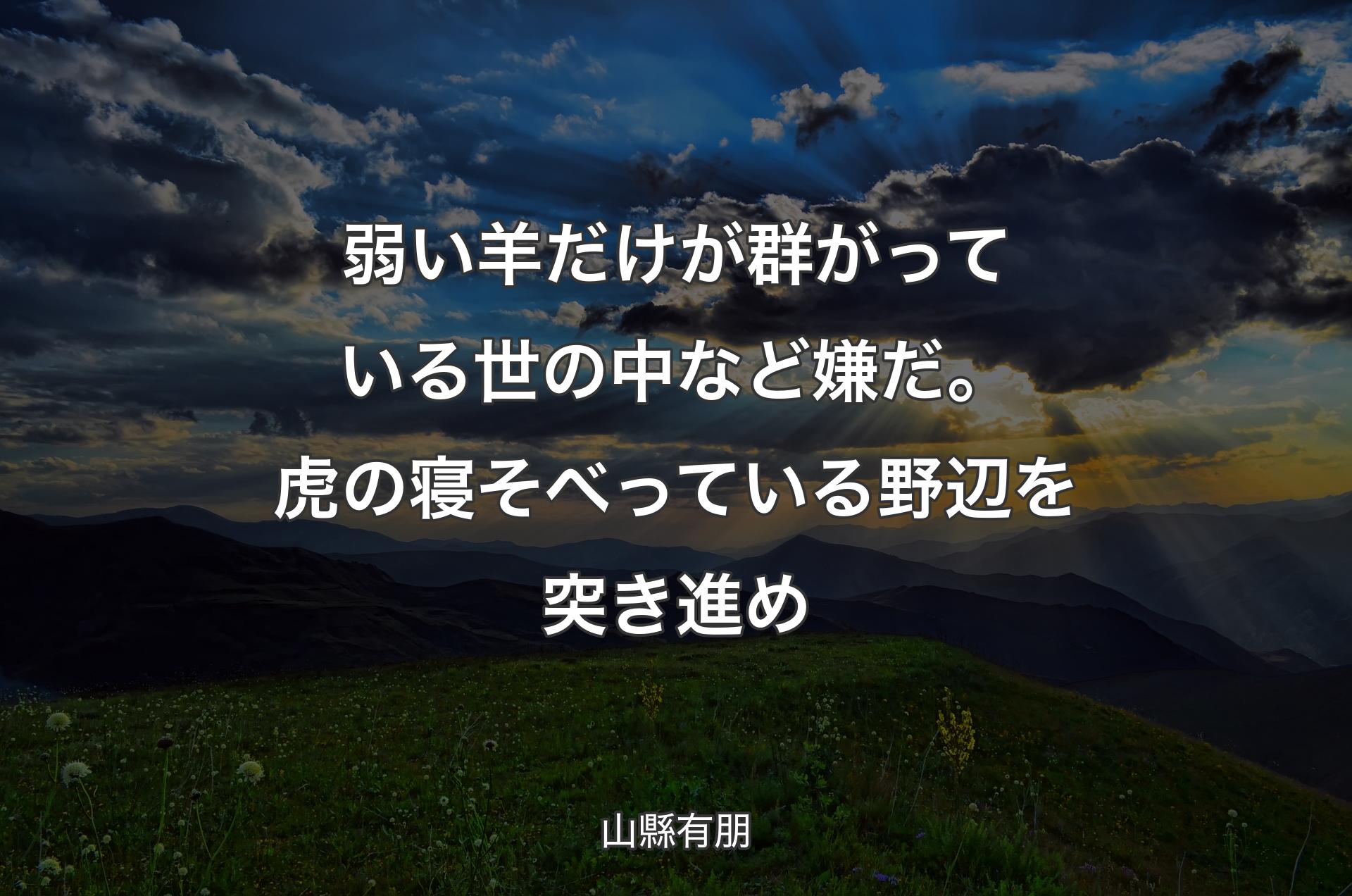 弱い羊だけが群がっている世の中など嫌だ。虎の寝そべっている野辺を突き進め - 山縣有朋