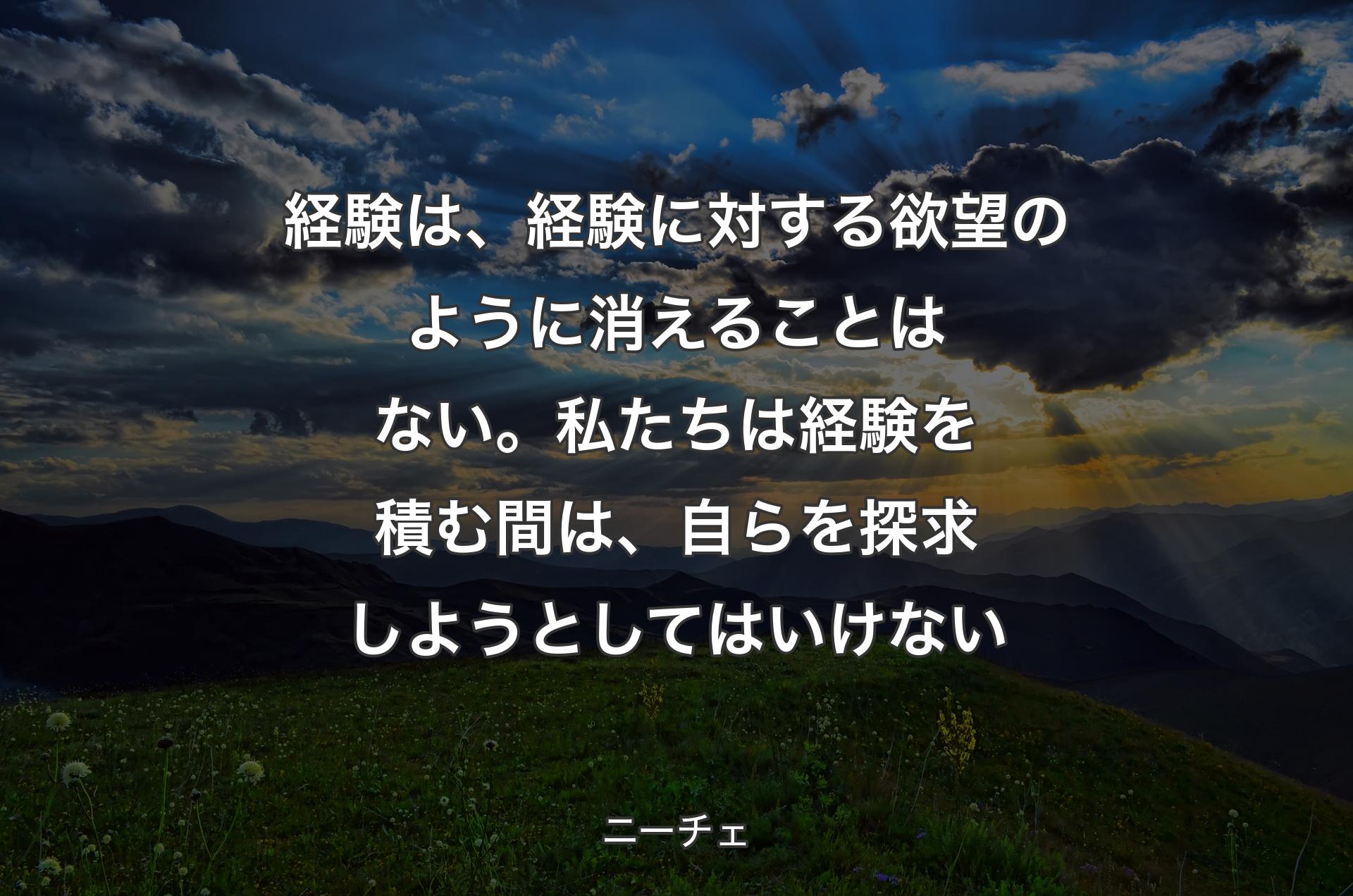 経験は、経験に対する欲望のように消えることはない。私たちは経験を積む間は、自らを探求しようとしてはいけない - ニーチェ